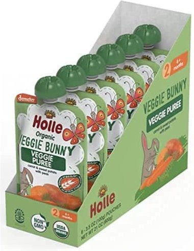 Demeter Veggie Bunny - 12x100g - Pouchy Karotte & Süsskartoffel mit Erbsen ab dem 6. Monat