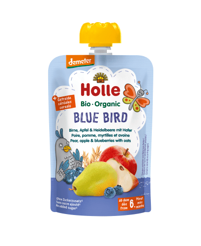 Demeter Blue Bird - Pouchy Birne Apfel & Heidelbeere mit Hafer ab dem 6. Monat (100g)