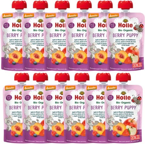 Demeter Berry Puppy - 12x100g - Pouchy Apfel & Pfirsich mit Waldbeere ab dem 8. Monat