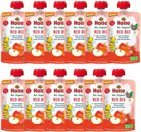 Demeter Red Bee - 12x100g - Pouchy Apfel mit Erdbeere ab dem 8. Monat