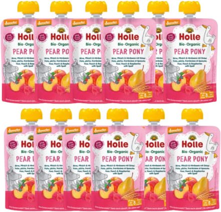 Demeter Pear Pony - 12x100g - Pouchy Birne Pfirsich & Himbeere mit Dinkel ab dem 8. Monat