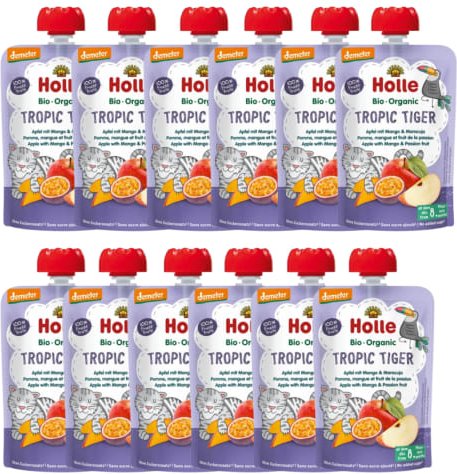 Demeter Tropic Tiger - 12x100g - Demeter Pouchy Apfel mit Mango & Maracuja ab dem 8. Monat