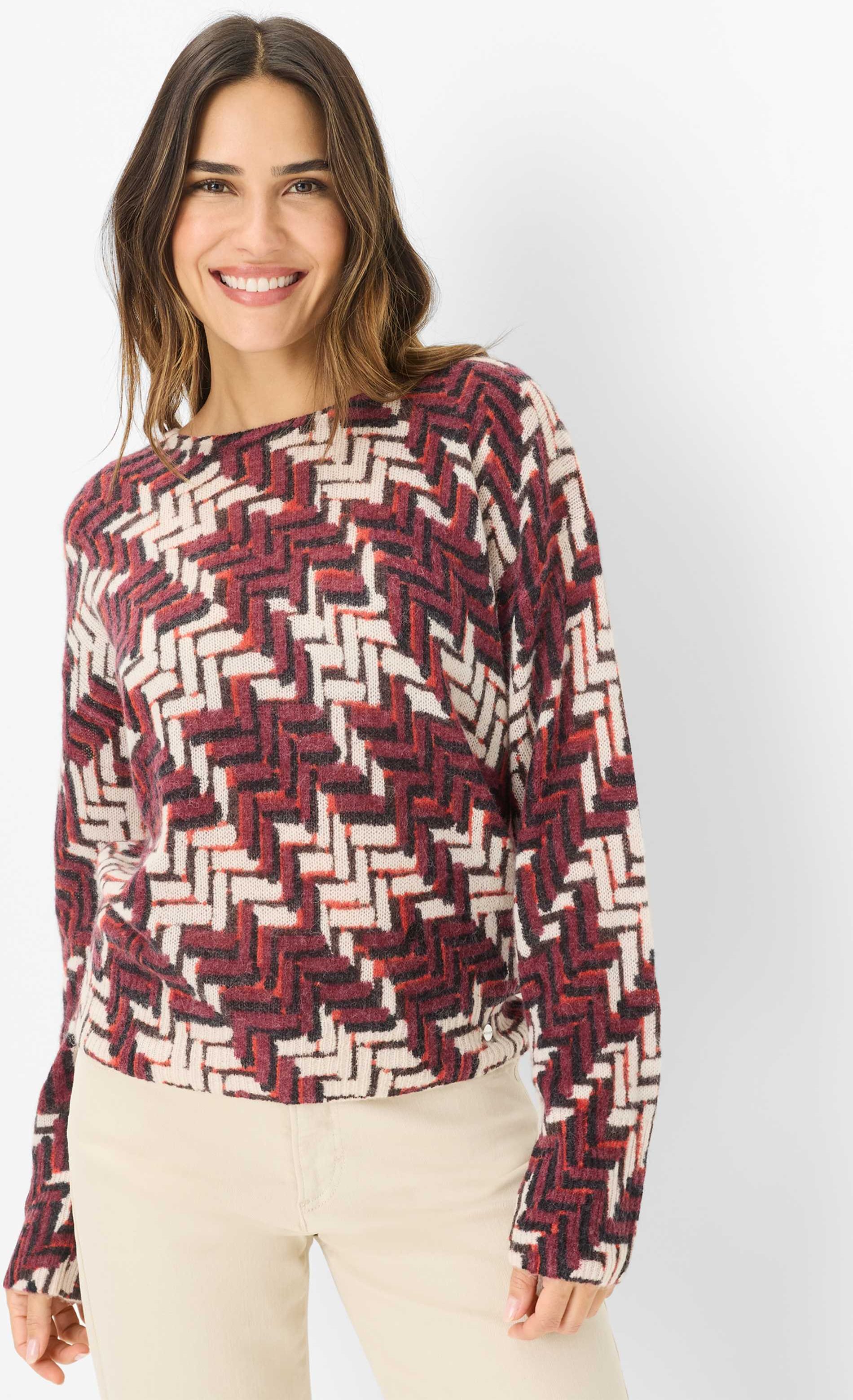 Thumbnail - Brax Damen Strickpullover Style LISA mandarin, Rot, Gr. 38