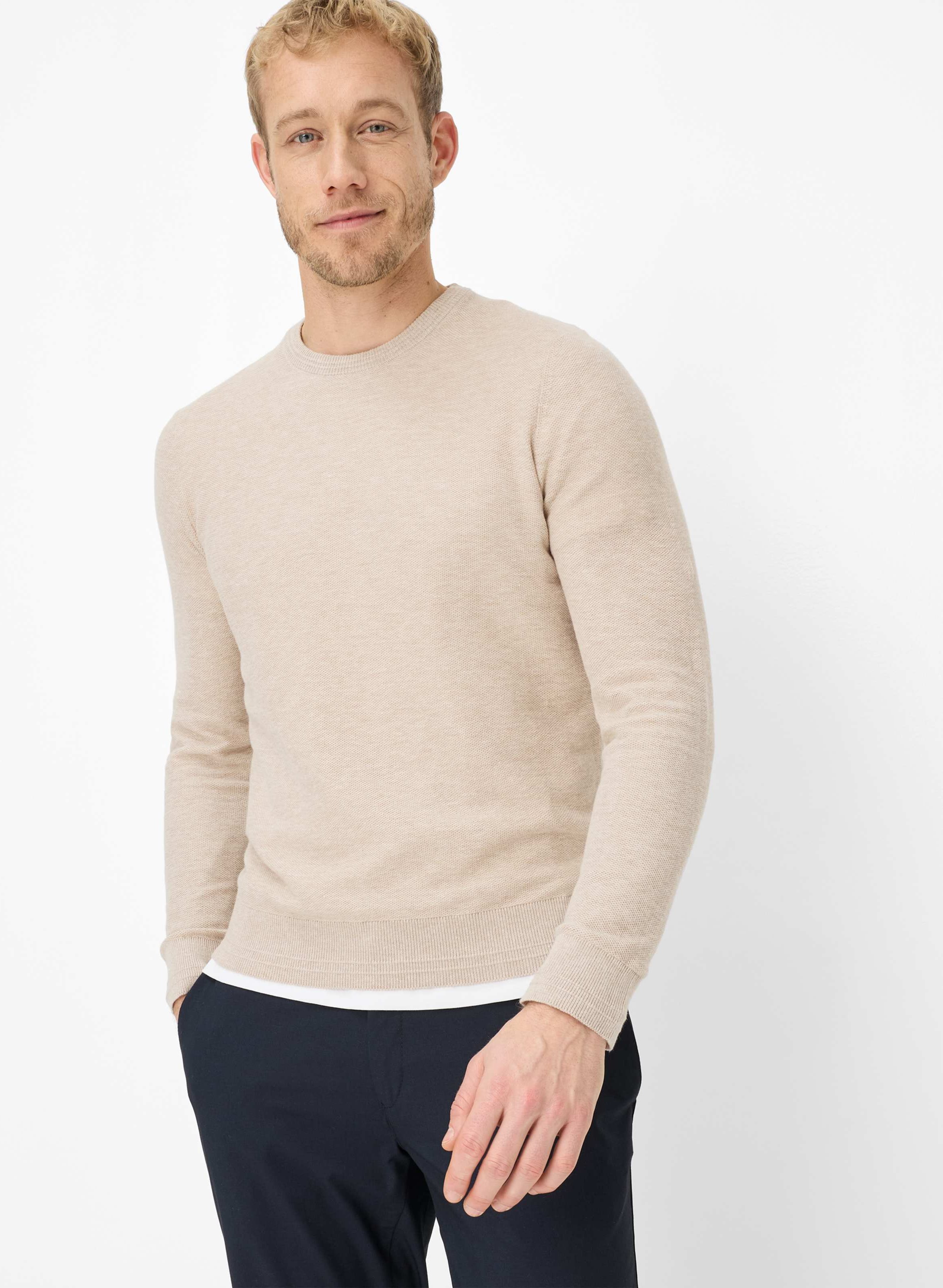 Brax Herren Strickpullover Style RICK beach, Beige, Gr. XS