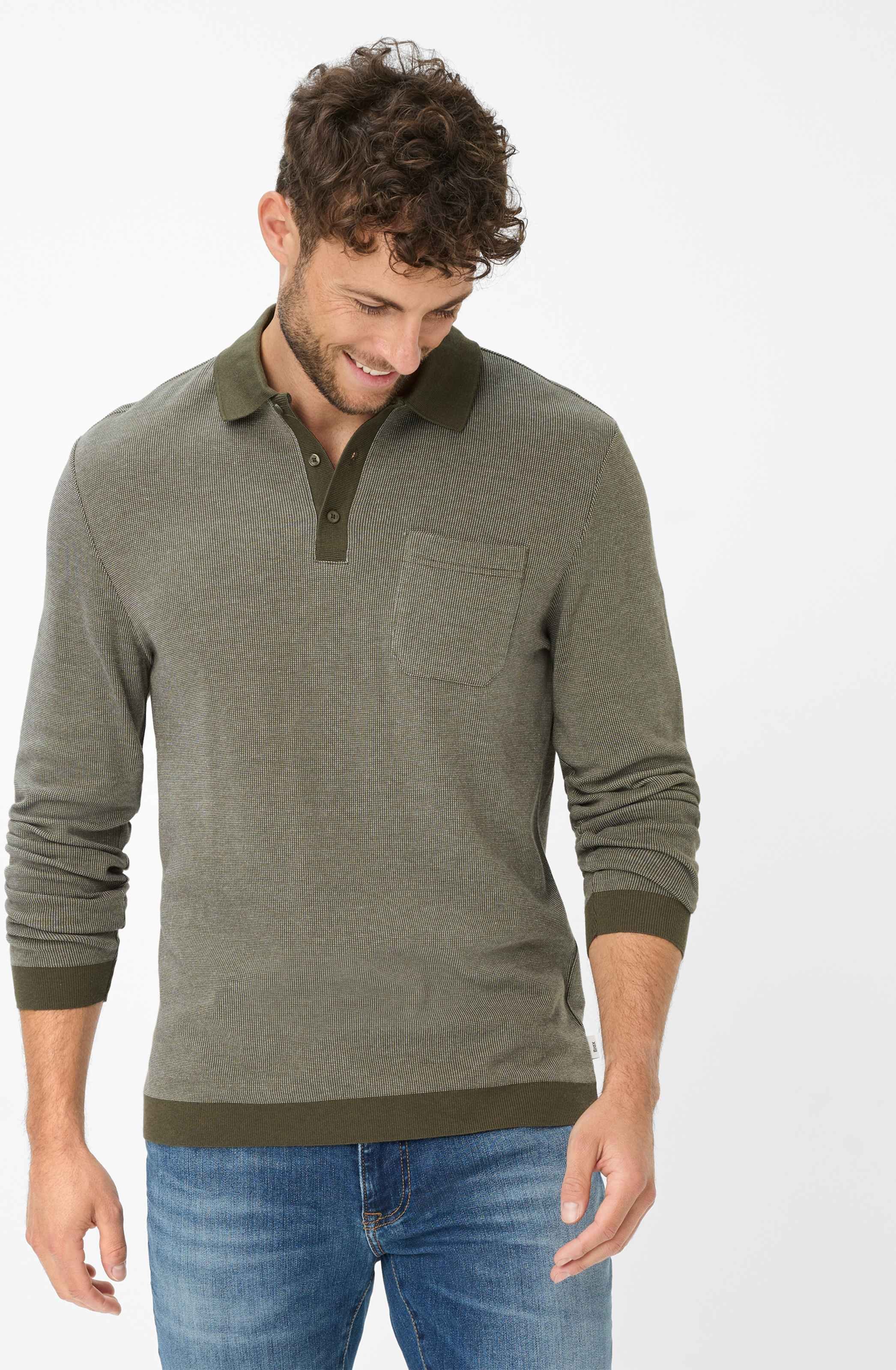 Thumbnail - Brax Herren Langarmshirt Style PAROS olive Grün Oliv, grün - oliv, Gr. XL