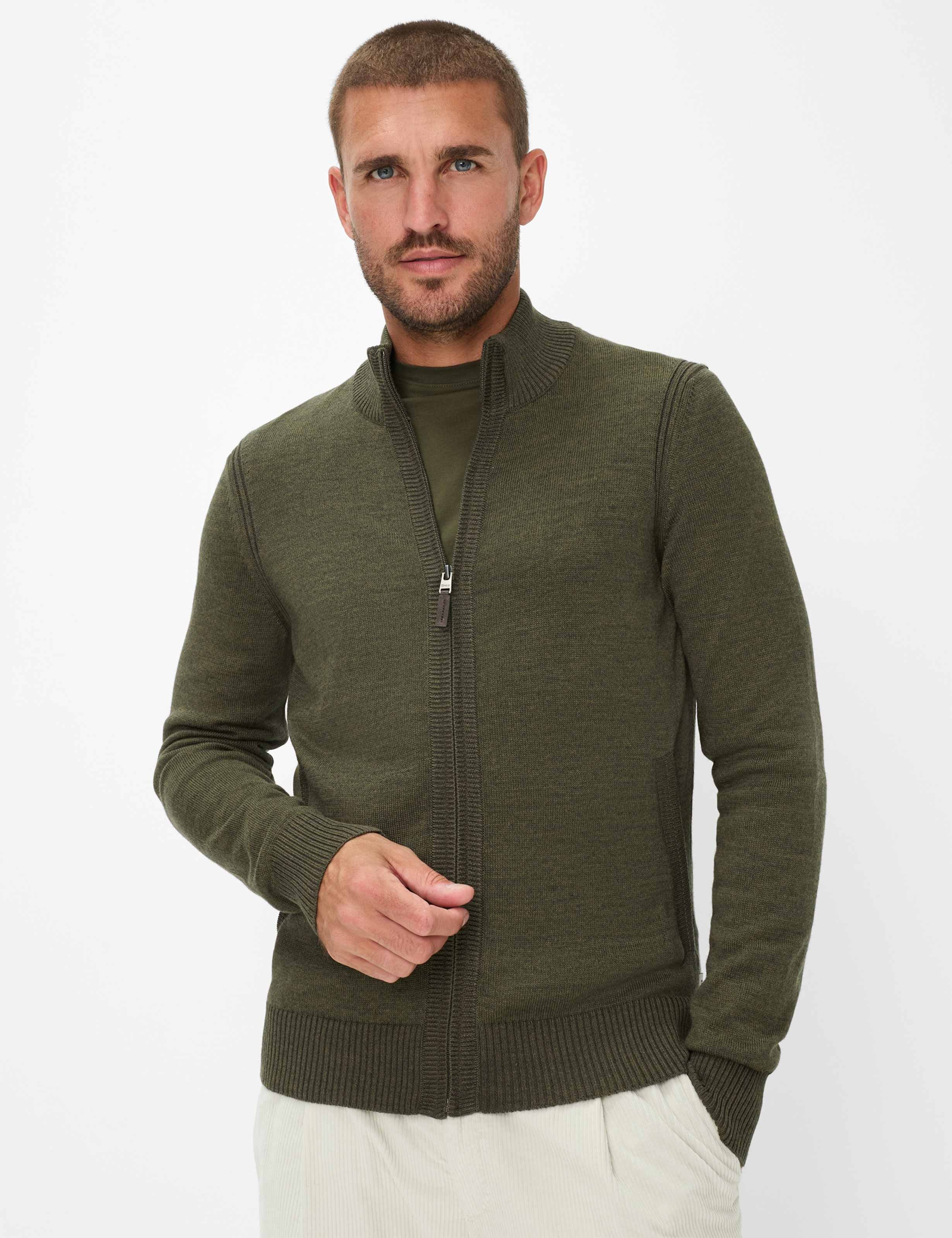 Thumbnail - Brax Herren Strickjacke Style JAKE deep jungle, dunkelgrün, Gr. XXL