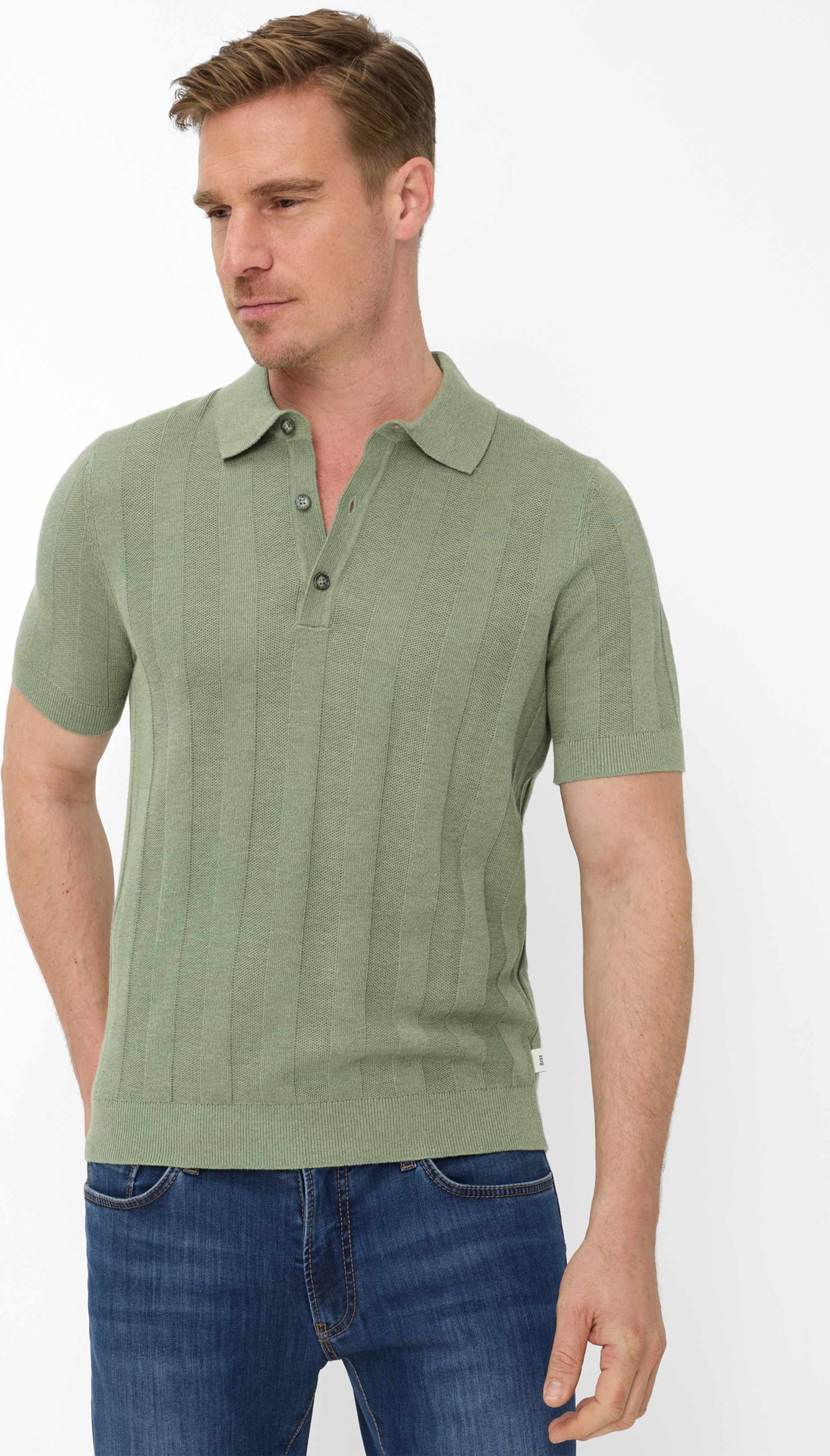 Brax Herren Strickpolo Style PASCAL thyme Grün Khaki, grün - khaki, Gr. 4XL