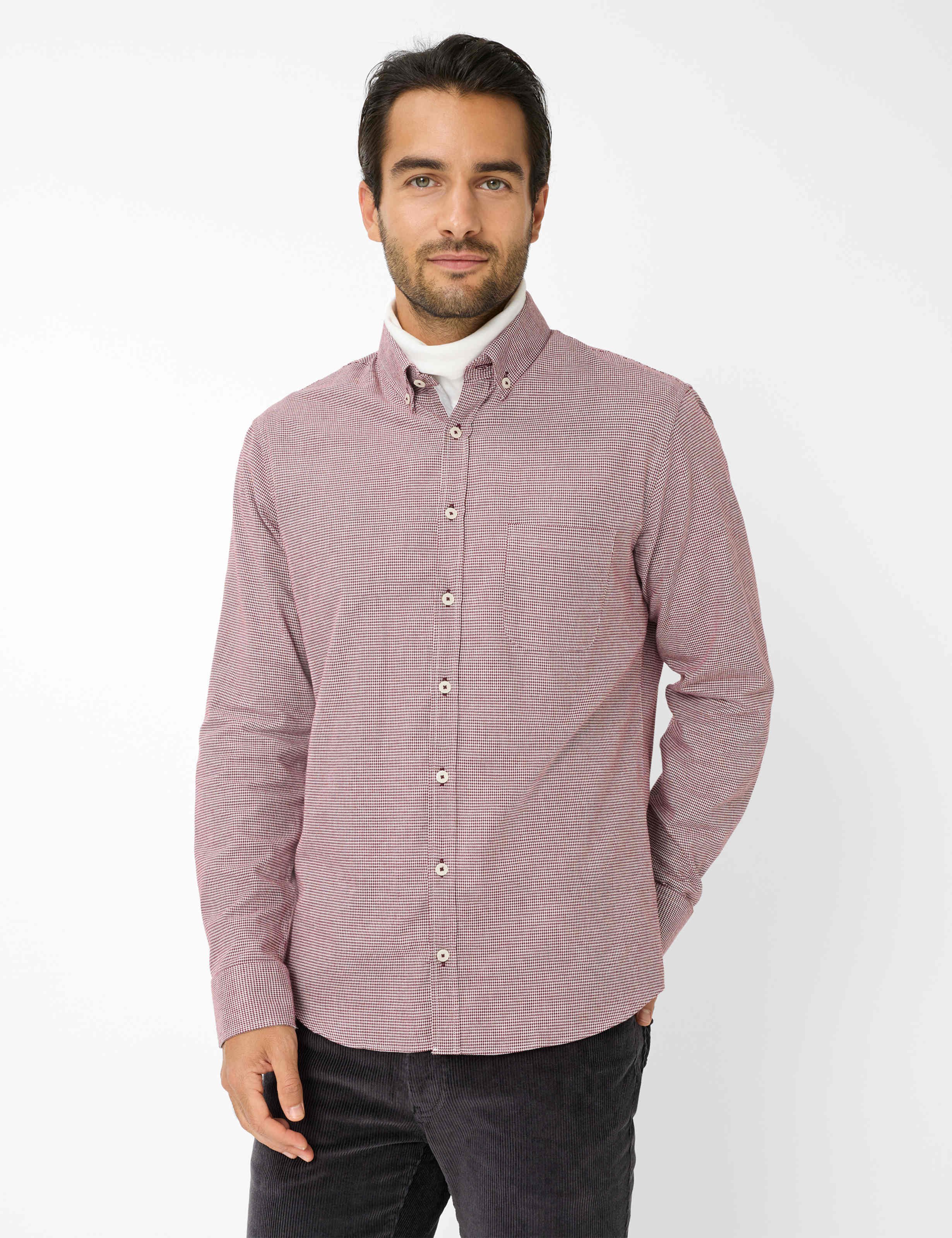 Brax Herren Hemd Style DANIEL velvet, dunkelrot, Gr. XXL