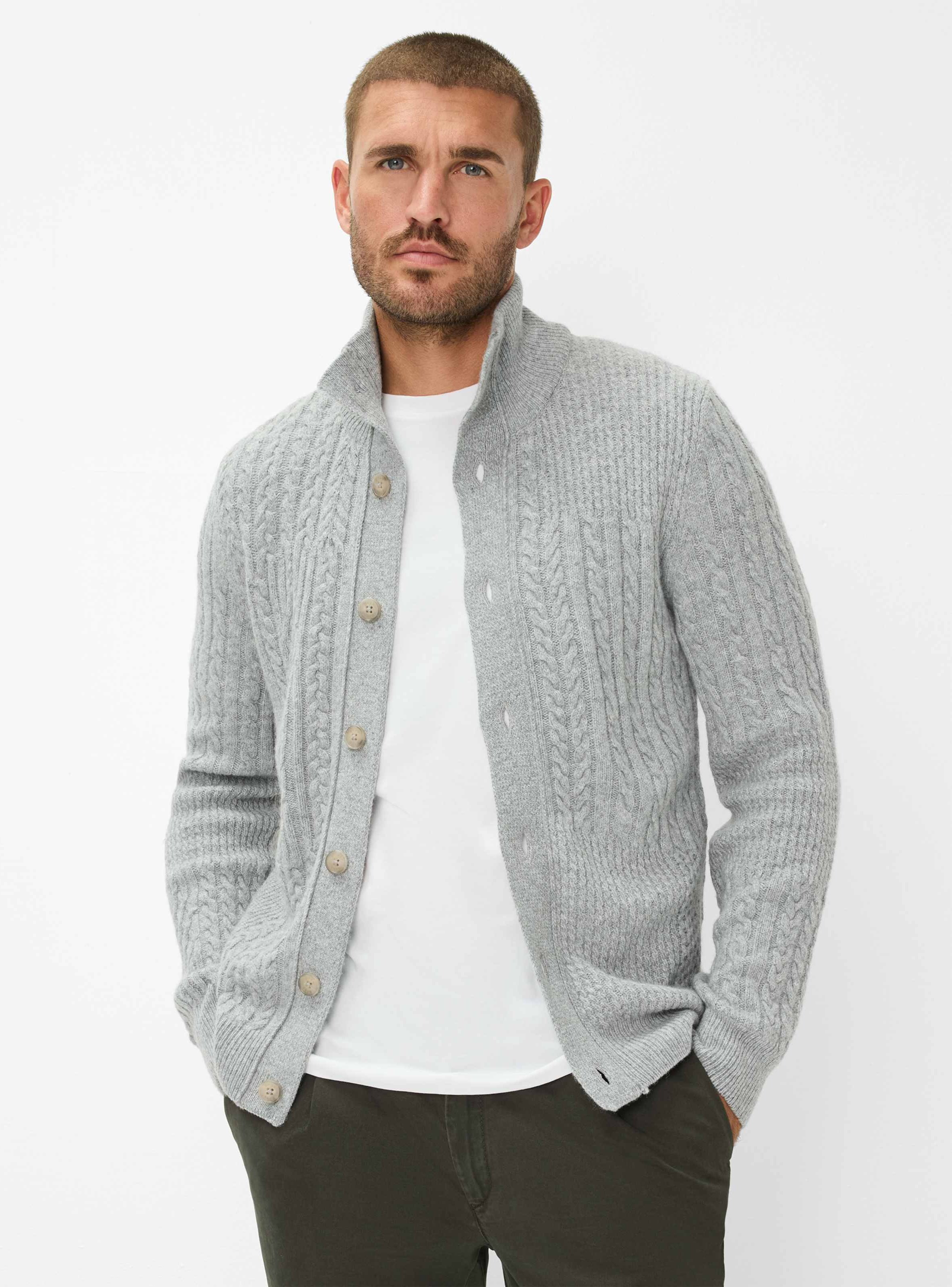 Thumbnail - Brax Herren Strickjacke Style JEFF platin, hellgrau, Gr. XXL