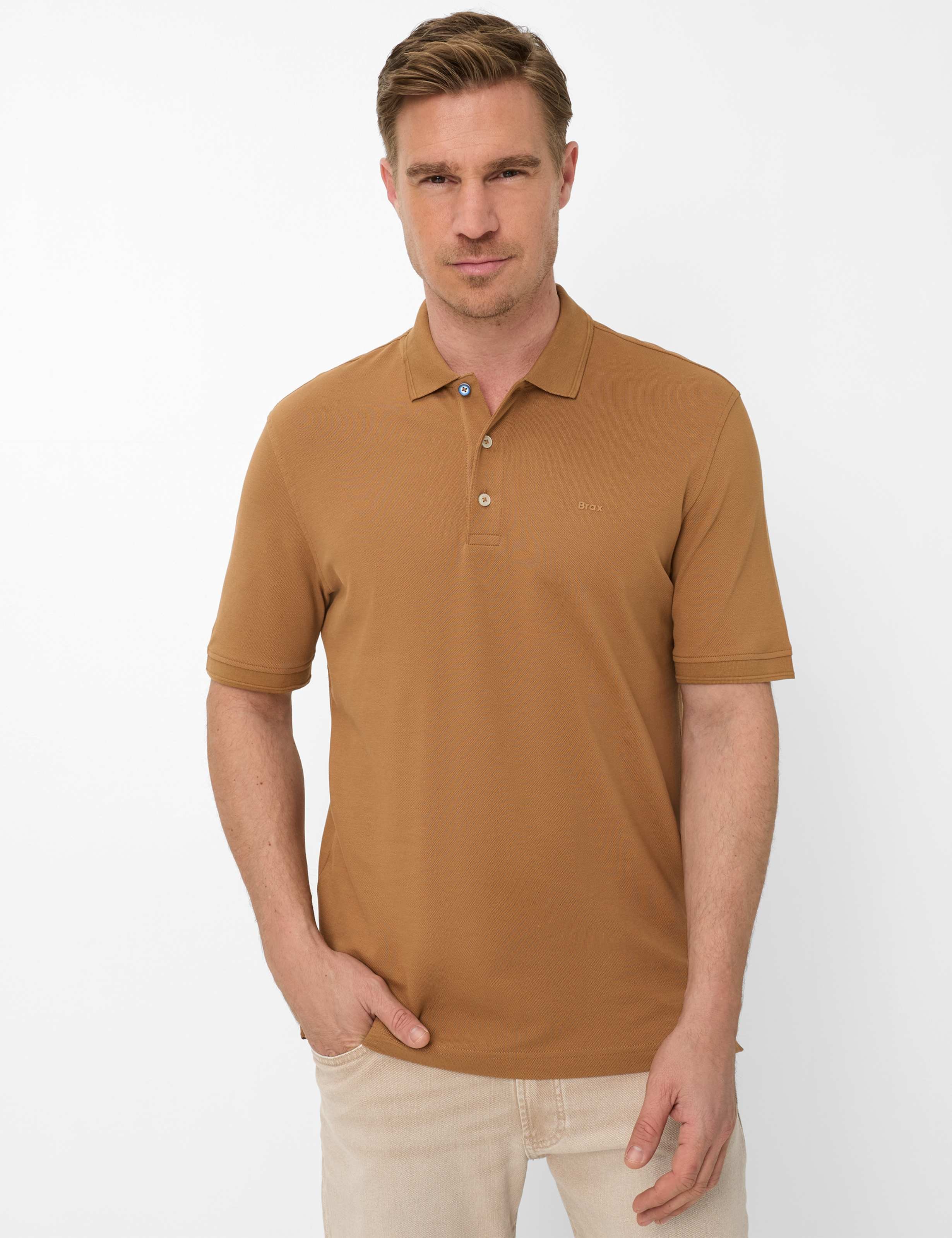 Brax Herren Polo Style PETE peanut, braun, Gr. XL
