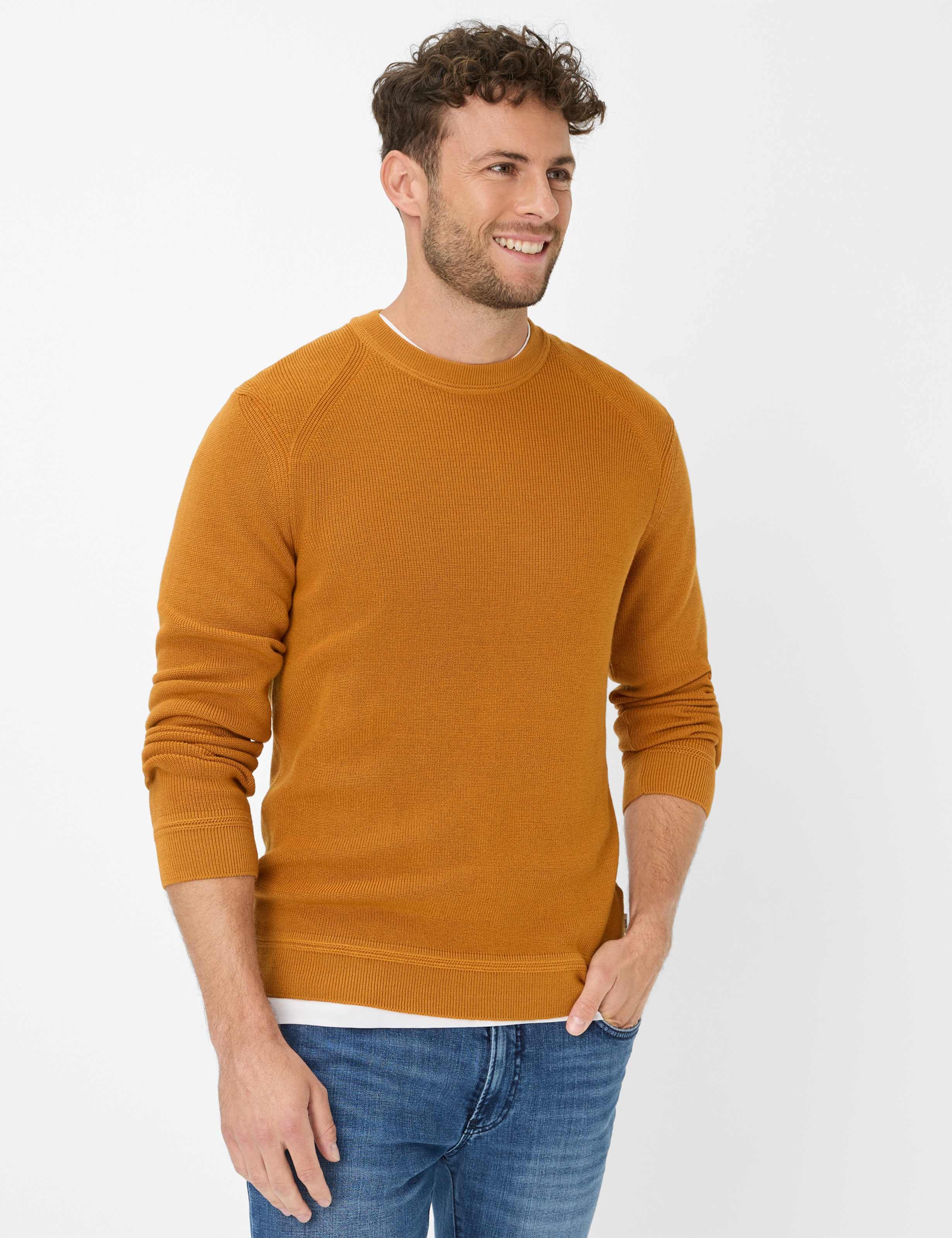 Thumbnail - Brax Herren Strickpullover Style ROY pumpkin, dunkelgelb, Gr. XL
