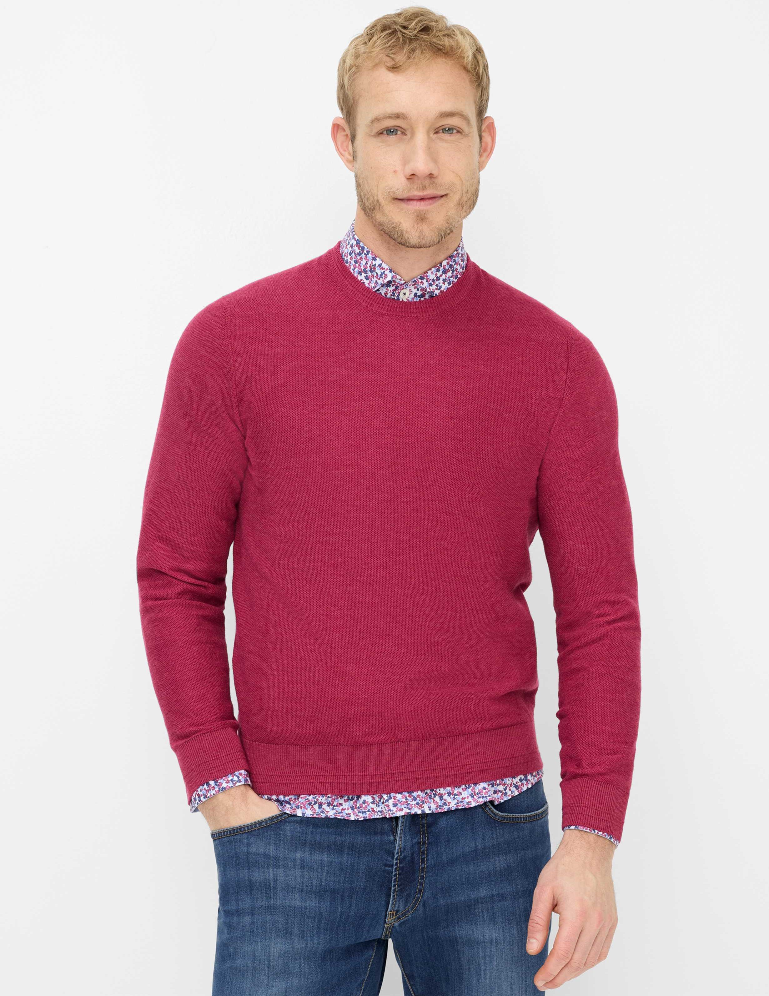 Brax Herren Strickpullover Style RICK magenta, dunkelrot, Gr. M