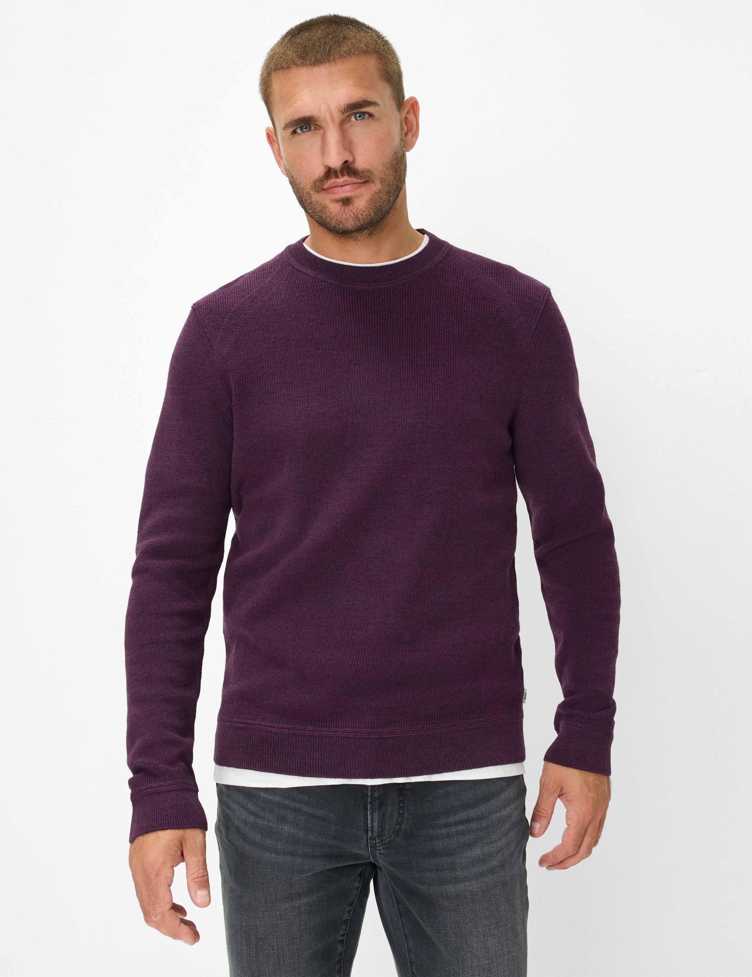 Thumbnail - Brax Herren Strickpullover Style ROY blackberry, dunkles lila, Gr. XS