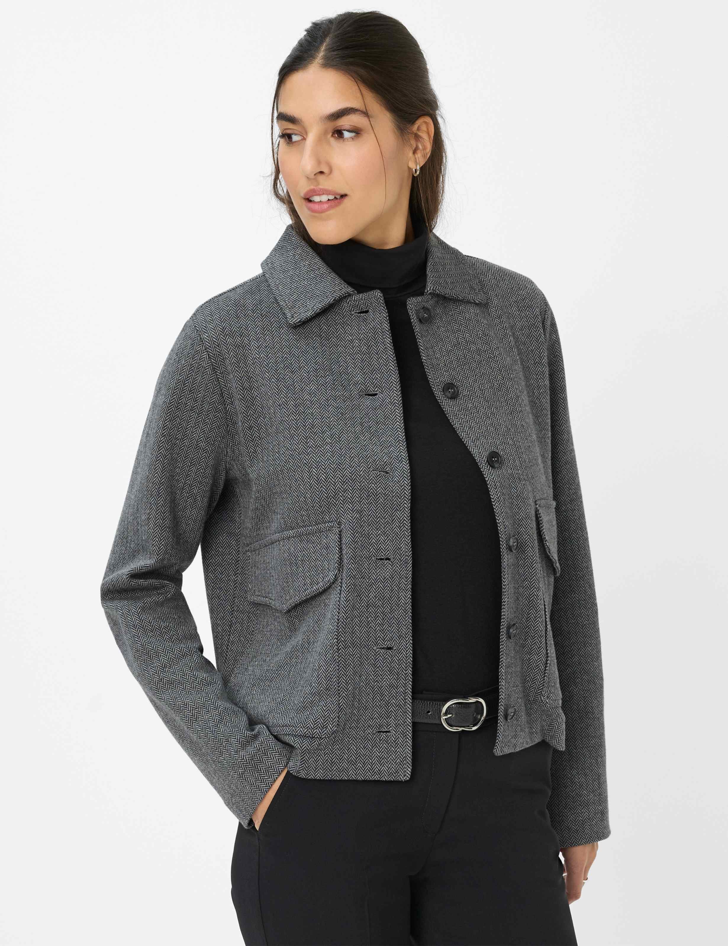 Brax Damen Sweatjacke Style BETTE L black, dunkelgrau, Gr. 44