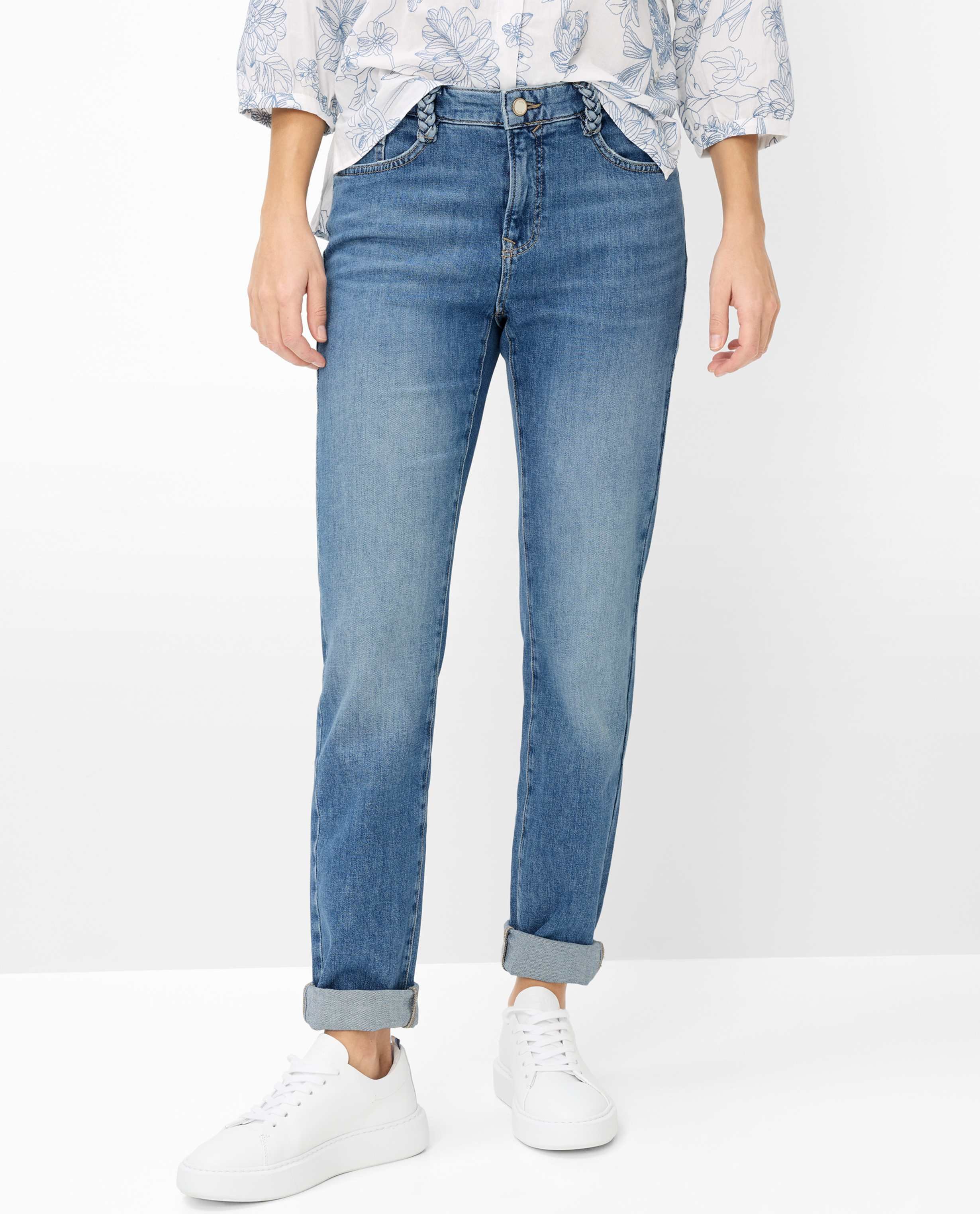 Brax Damen Five-Pocket-Hose Style CAROLA USED VINTAGE BLUE, denim blau, Gr. 46K