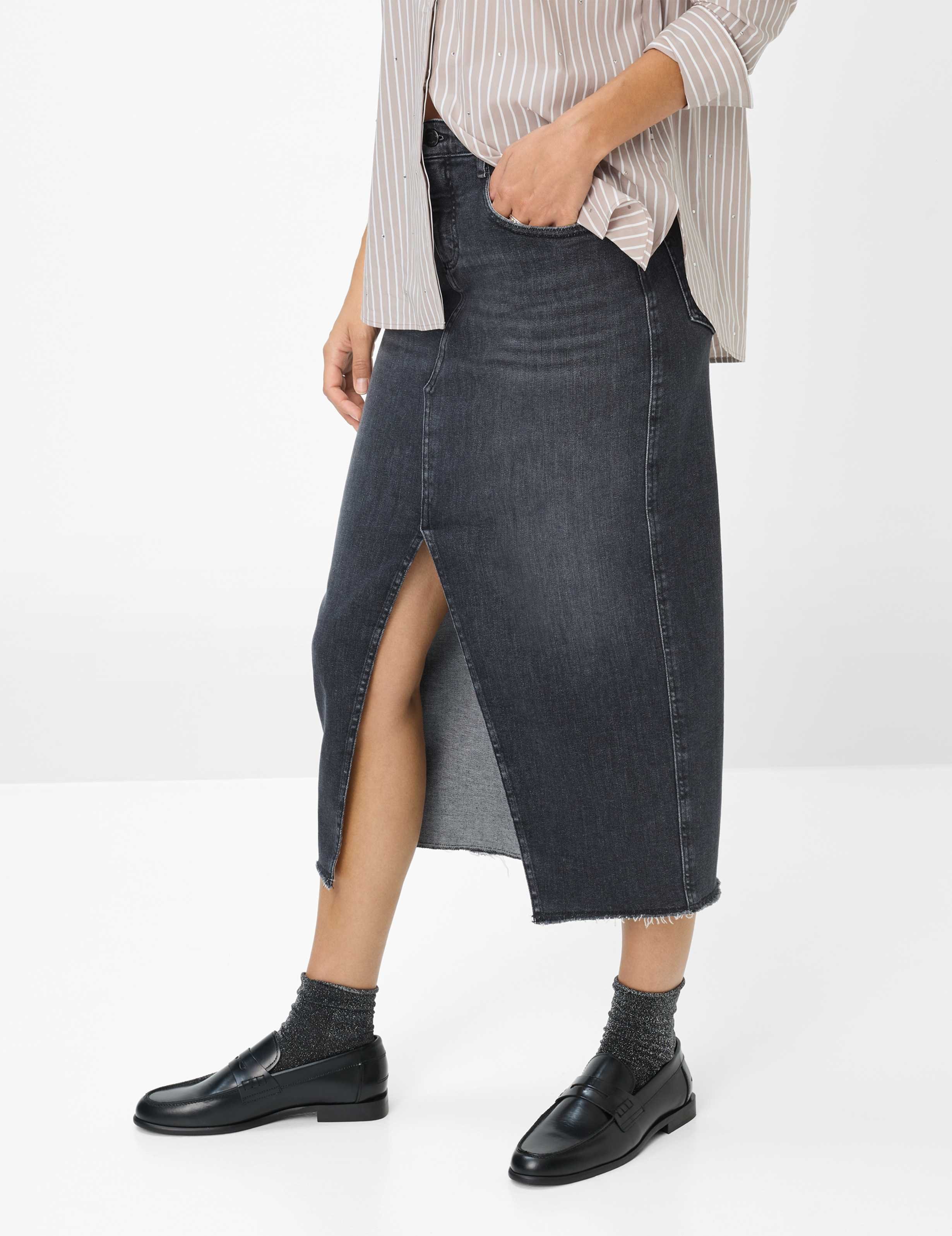 Brax Damen Rock Style KACIE USED BLACK BLACK, denim dunkelgrau, Gr. 36