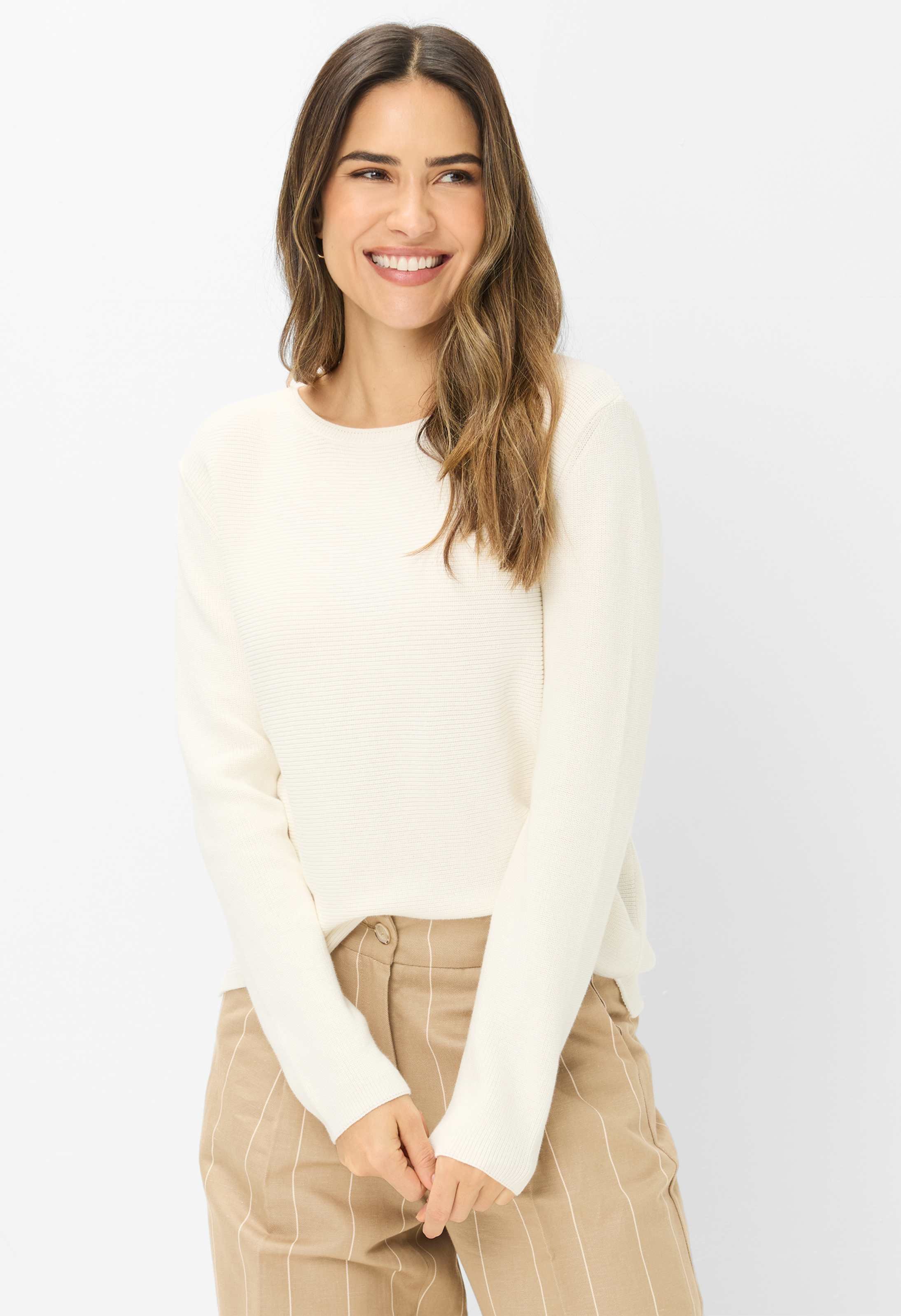 Brax Damen Strickpullover Style LESLEY soft ecru, cremeweiß, Gr. 46