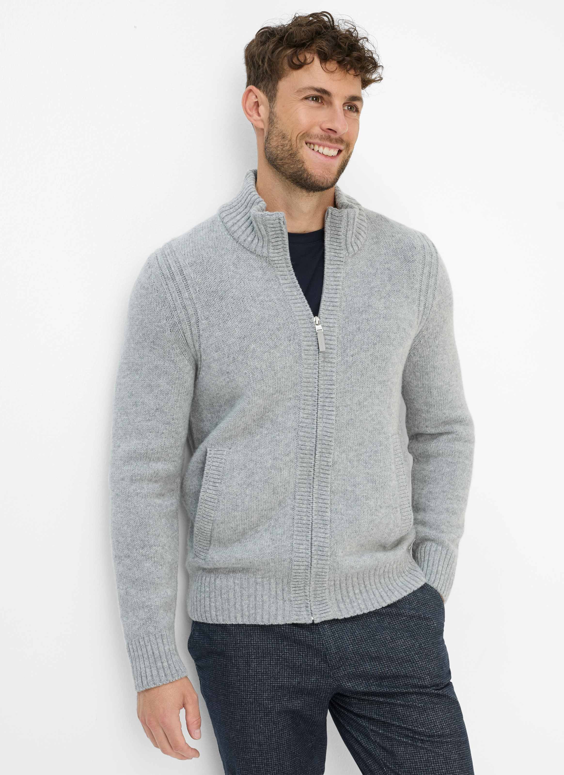 Thumbnail - Brax Herren Strickjacke Style JAKE platin, hellgrau, Gr. XL