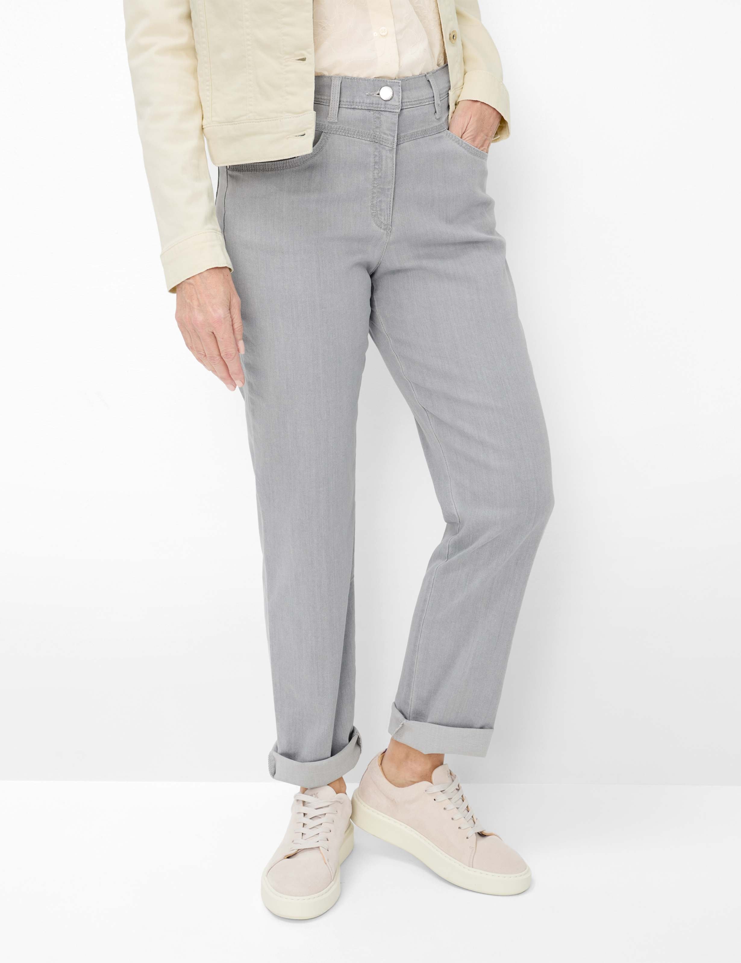 Raphaela by Brax Damen Five-Pocket-Hose Style CAREN NEW VERY LIGHT GREY,SLIGHTLY USED, denim hellgrau, Gr. 40K