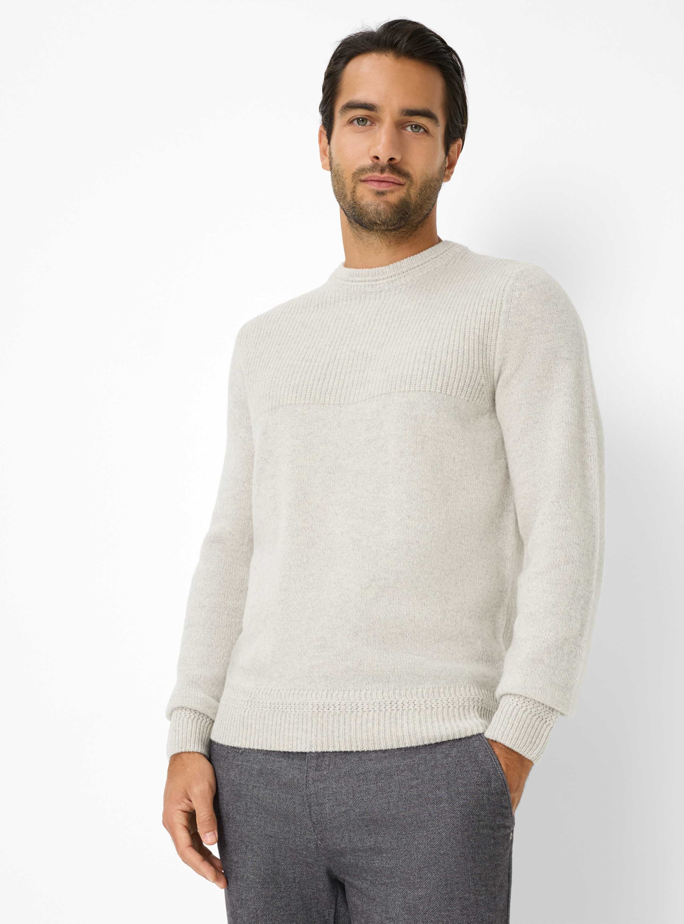 Thumbnail - Brax Herren Strickpullover Style RICK limestone, hellgrau, Gr. XL