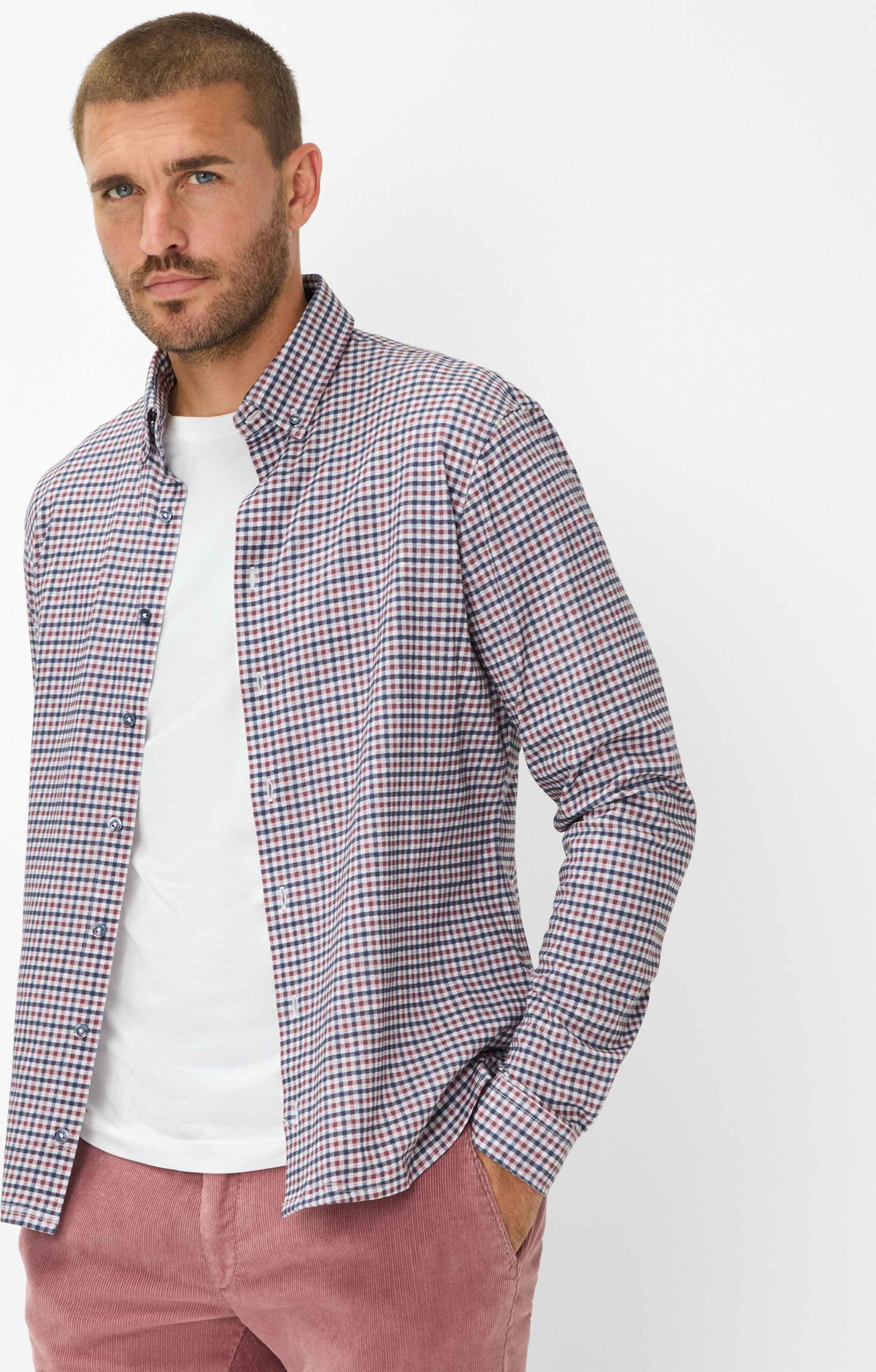 Brax Herren Hemd Style DANIEL velvet, dunkelrot, Gr. M