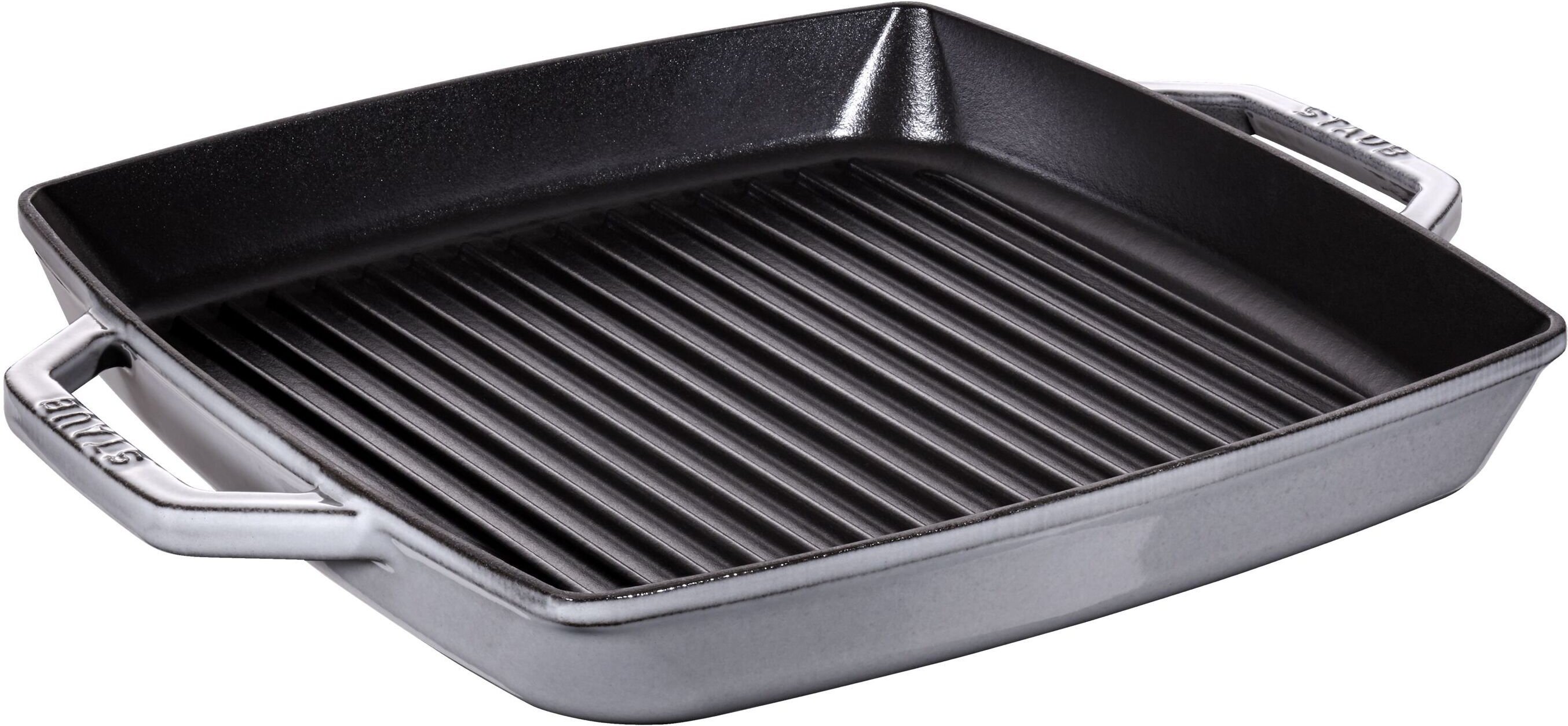 Staub Grill Pans Grillpfanne mit zwei Griffen, quadratisch, 33 cm, grau 33 cm, quadratisch, Graphit-Grau, Gusseisen