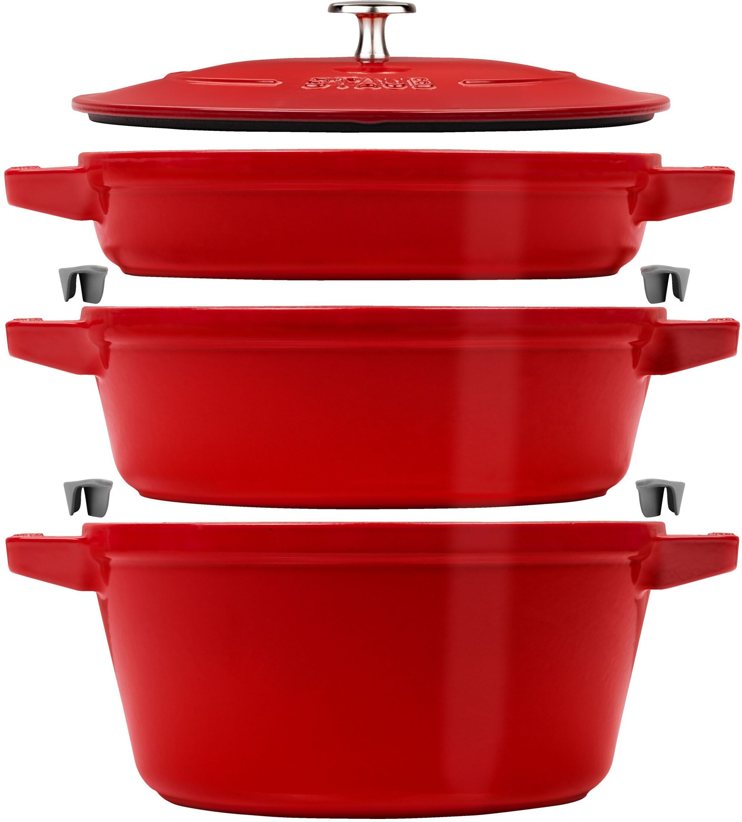 Staub Stackable Set Kochtopfset Stackable 3-tlg, rund, Kirsch-Rot, Gusseisen