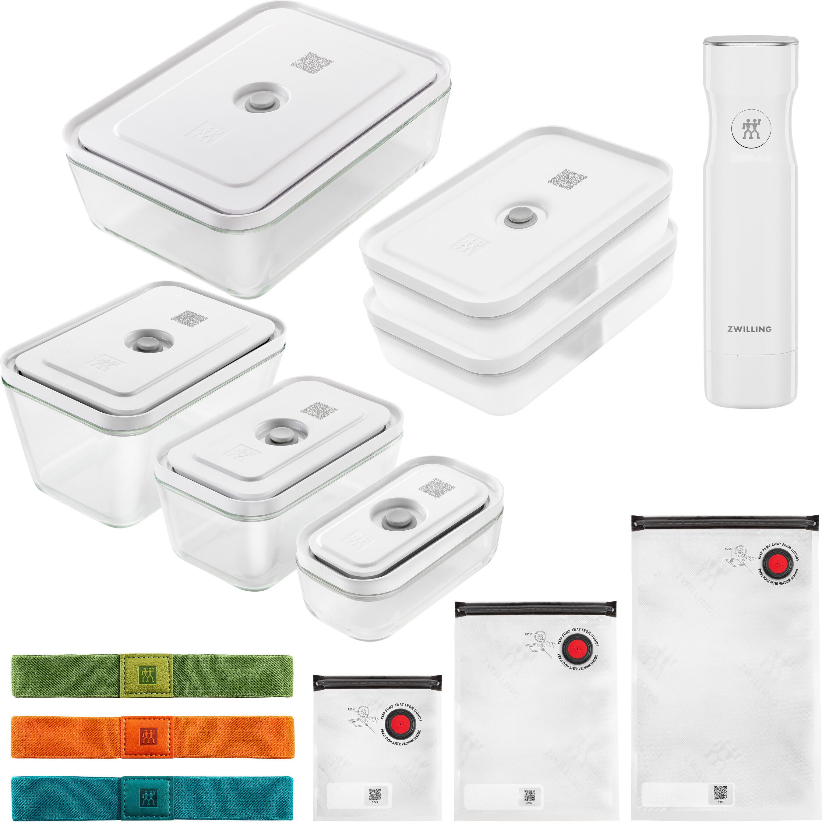 ZWILLING Vakuum Starterset, 20-tlg. / S/M/L, Semitransparent-Grau/ Weiß, Kunststoff/ Glas