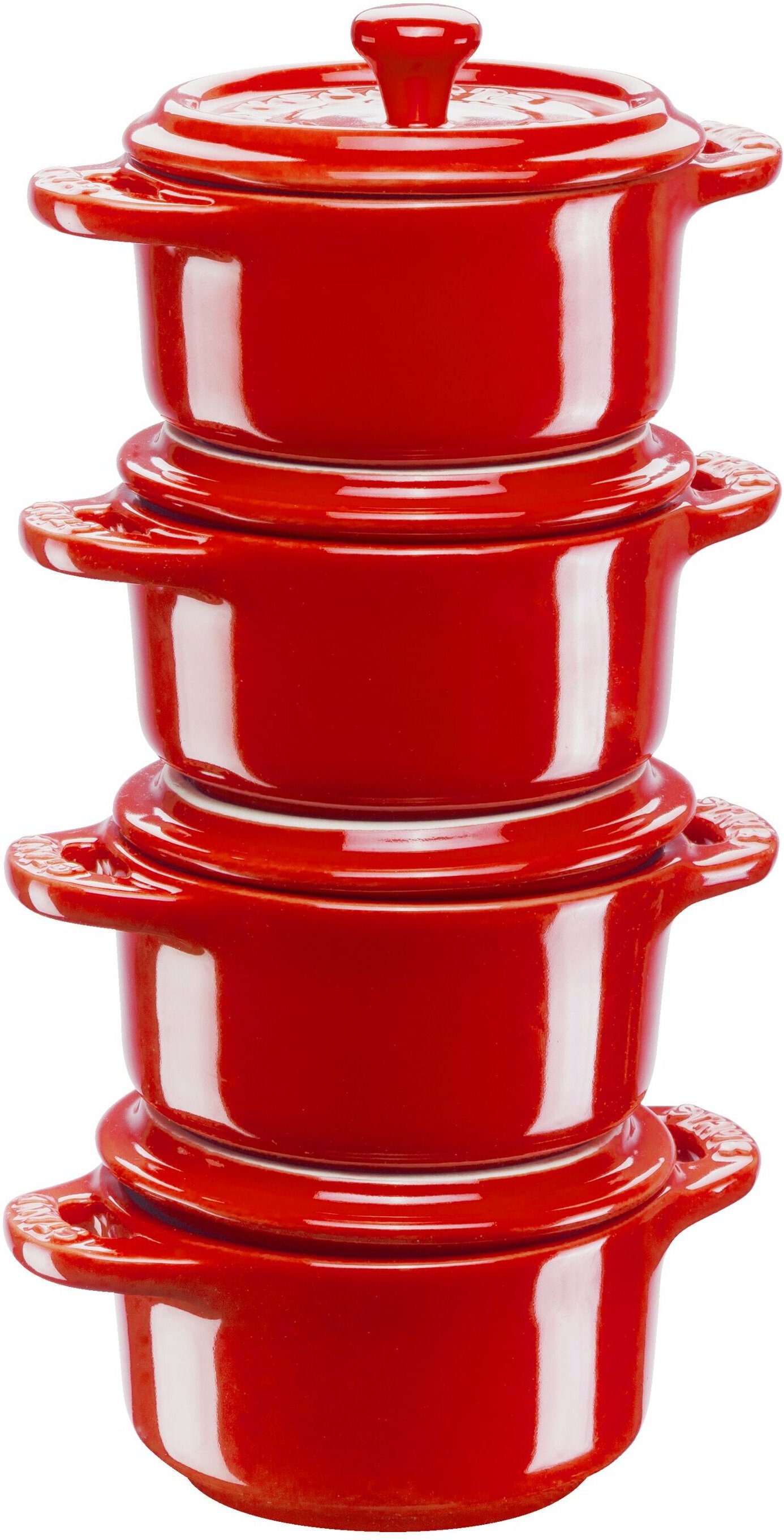 Staub Ceramique Cocotte Set 4-tlg, rund, Kirsch-Rot, Keramik