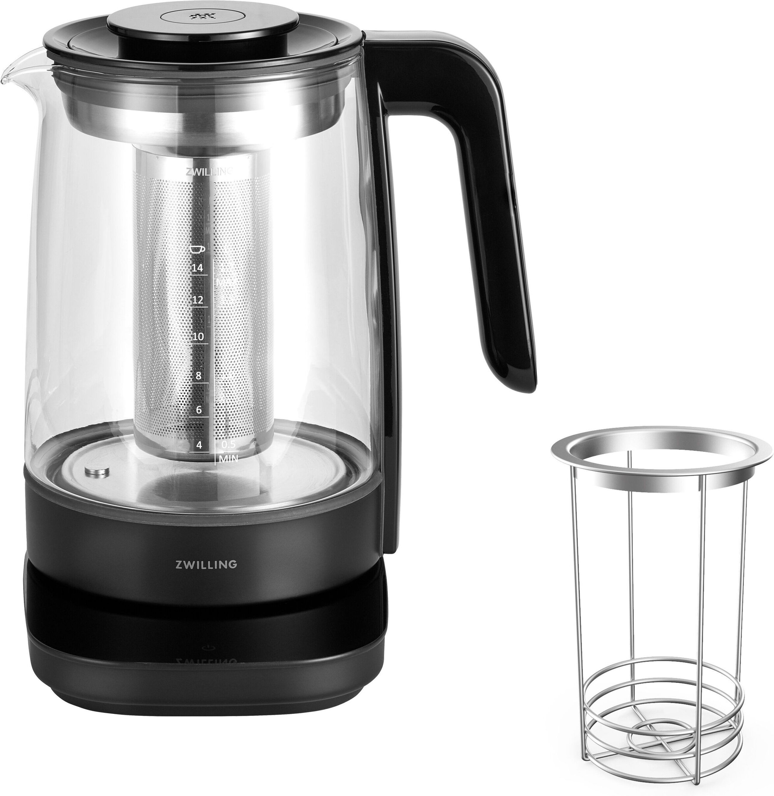 ZWILLING ENFINIGY Wasserkocher & Baby-Nahrungseinsatz Set, 2-tlg. / 1,7 l, Schwarz, Glas/Edelstahl