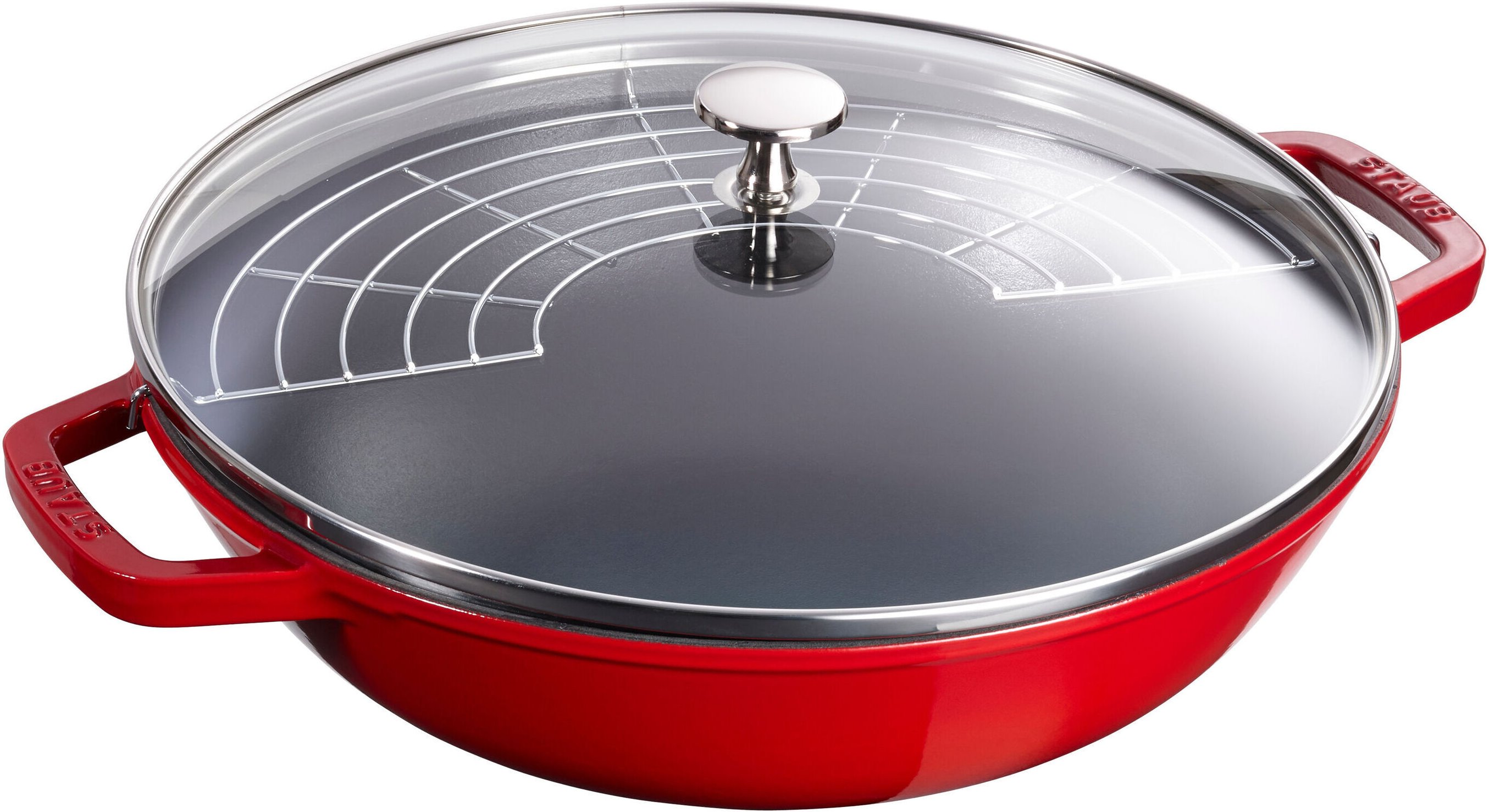 Staub Specialities Wok mit Glasdeckel 30 cm, rund, Kirsch-Rot, Gusseisen