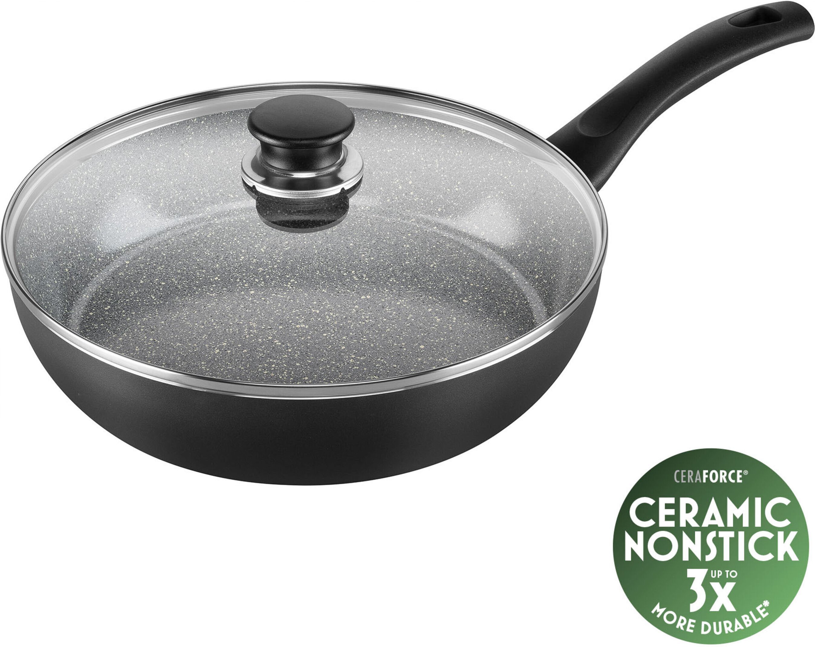 BALLARINI Bologna Schmorpfanne mit Glasdeckel, 28 cm, Aluminium, Keramische Antihaftbeschichtung