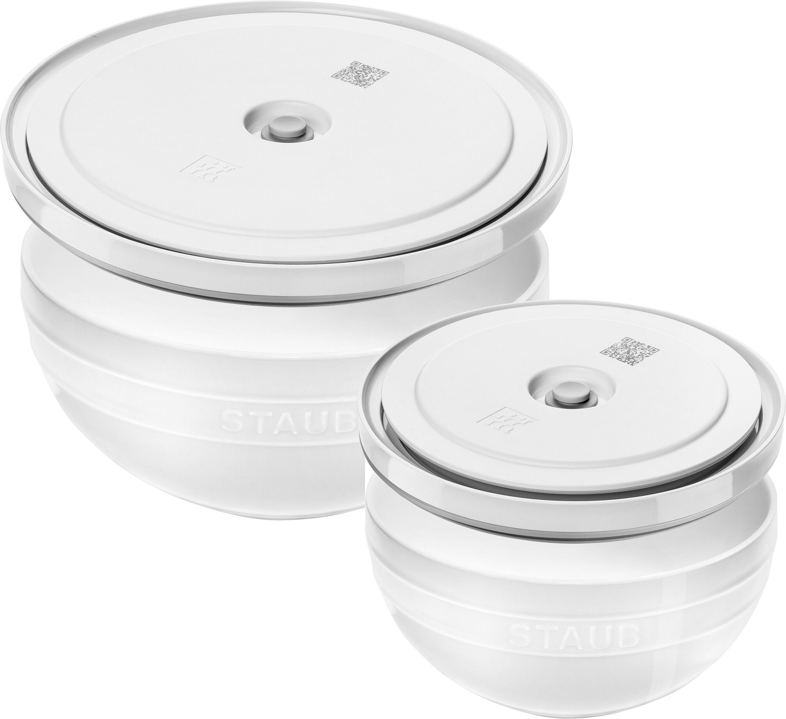 ZWILLING Fresh & Save BOWLS Schüssel-Set mit Vakuumdeckeln, 18 cm/ 24 cm/ 4-tlg., Weiß, Keramik