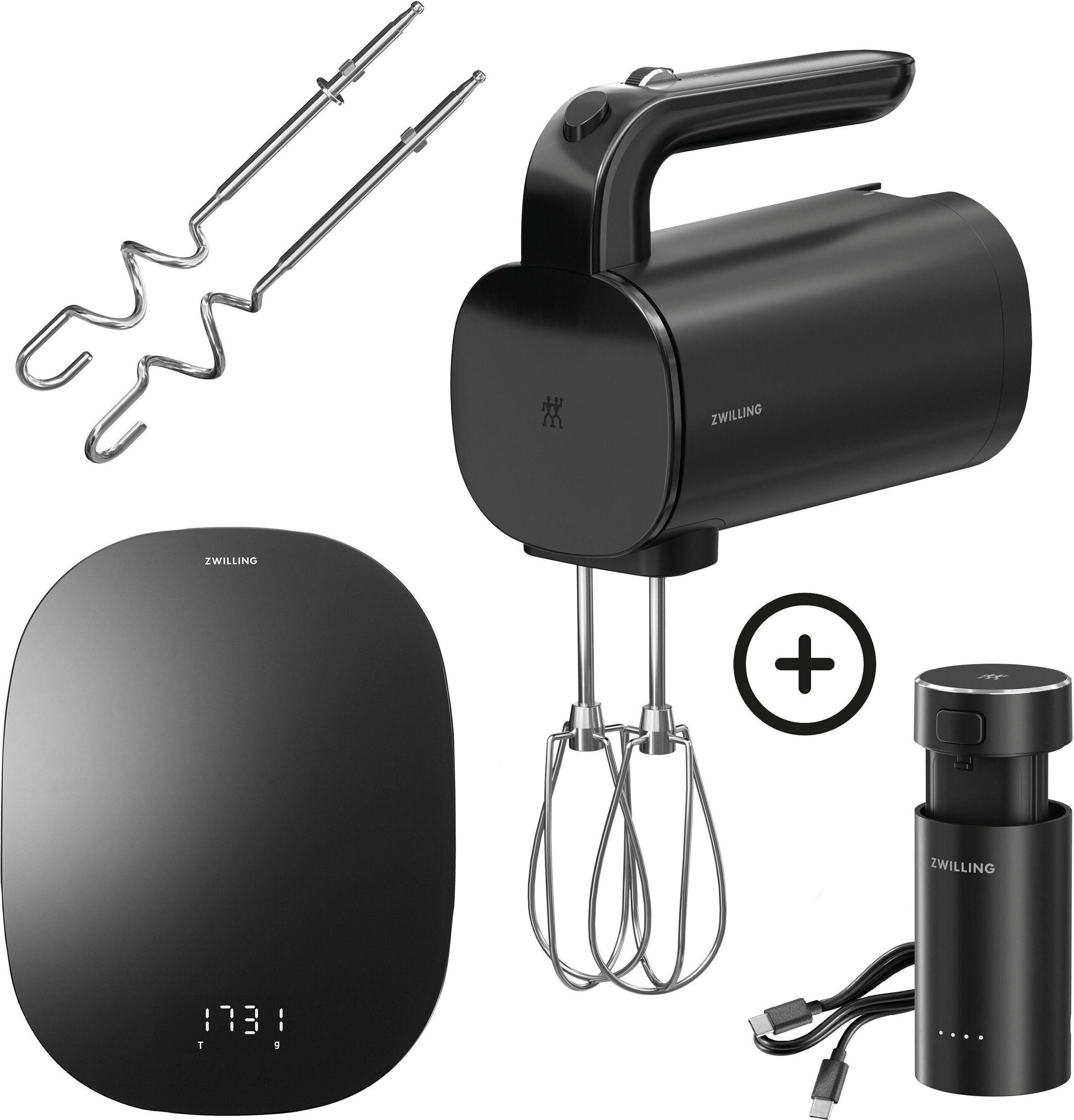 ZWILLING XTEND Kabelloses Handrührgerät mit digitaler Küchenwaage, 4-tlg., Schwarz