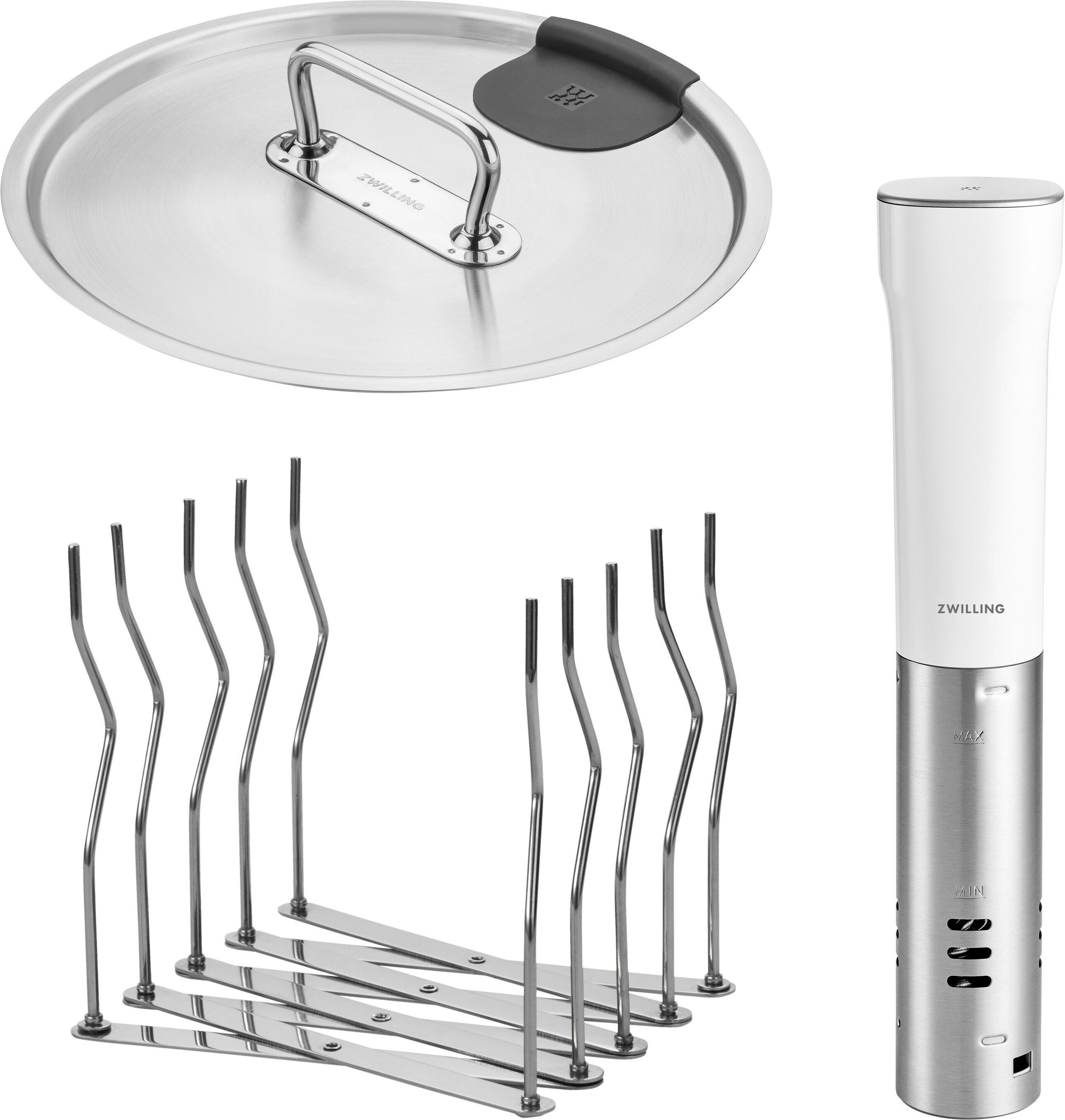 Thumbnail - ZWILLING ENFINIGY Sous-vide Stick, Deckel & Rack Set, 3-tlg. / 24 cm, Weiß/Silber, Edelstahl