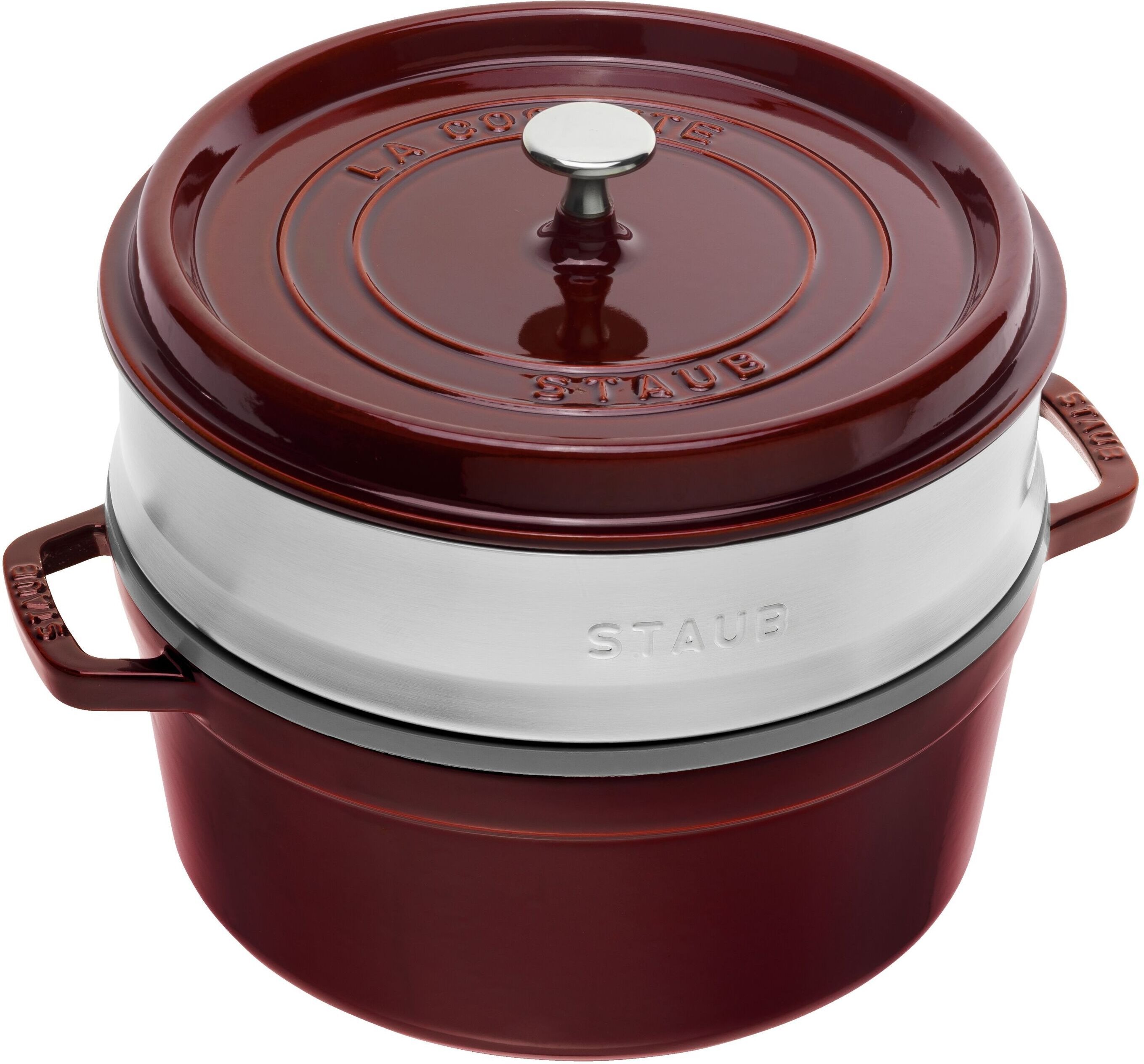 Staub La Cocotte Cocotte mit Dämpfeinsatz 26 cm, rund, Grenadine-Rot, Gusseisen