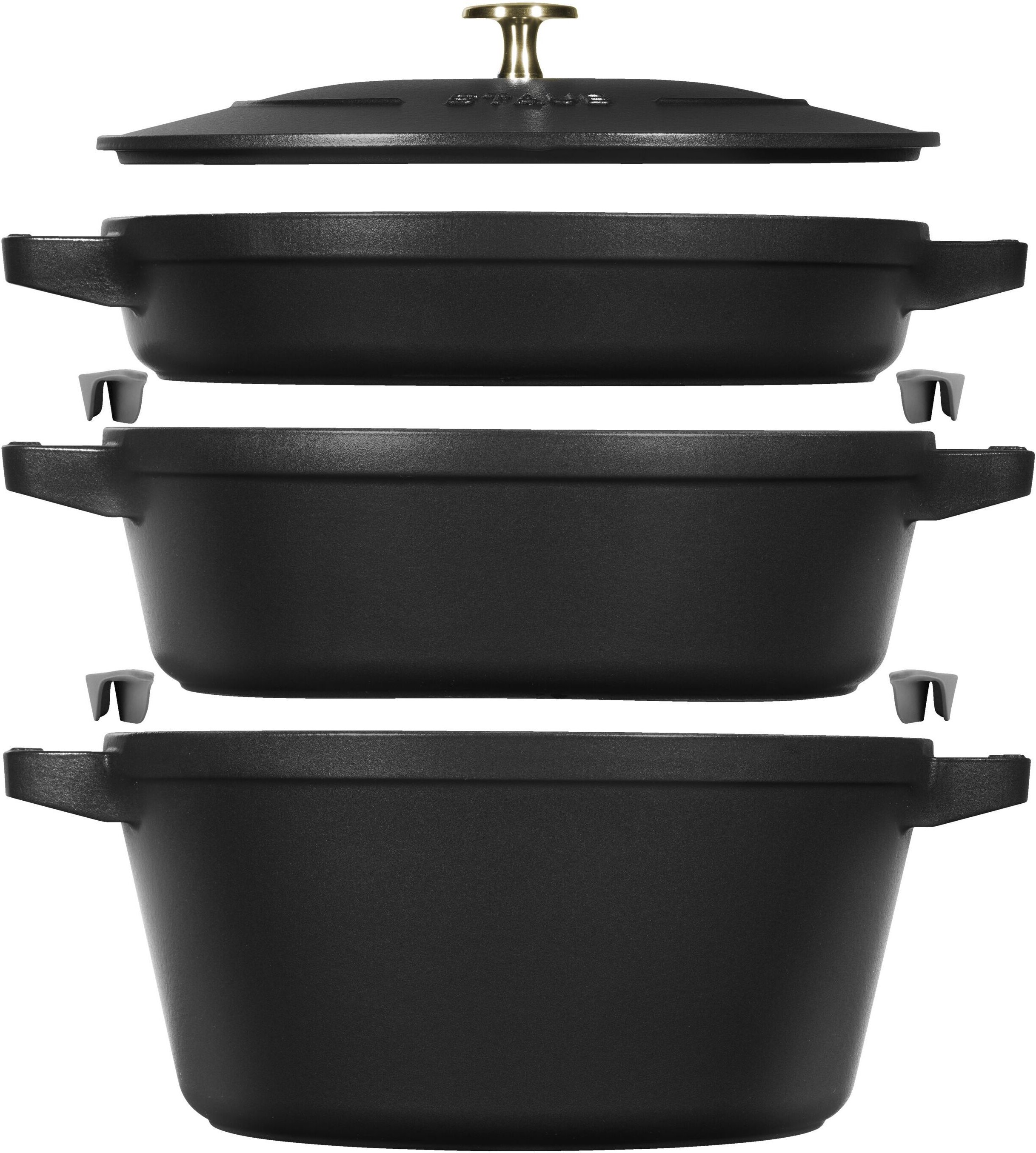 Staub Stackable Set Kochtopfset 3-tlg, rund, Schwarz, Gusseisen