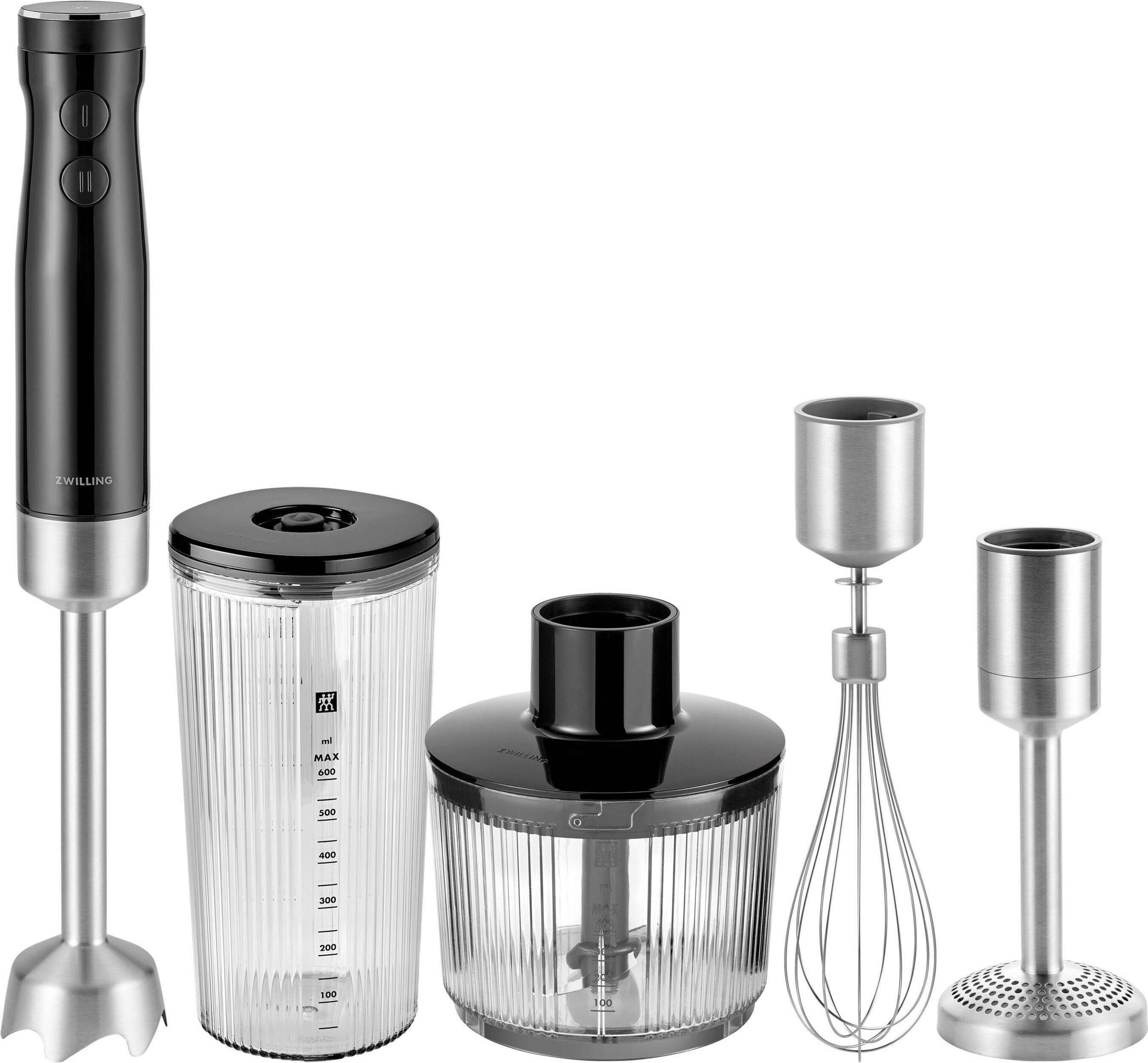 ZWILLING ENFINIGY Stabmixer, Zerkleinerer, Kartoffelstampfer & Schneebesen Set, 4-tlg., Schwarz/Silber