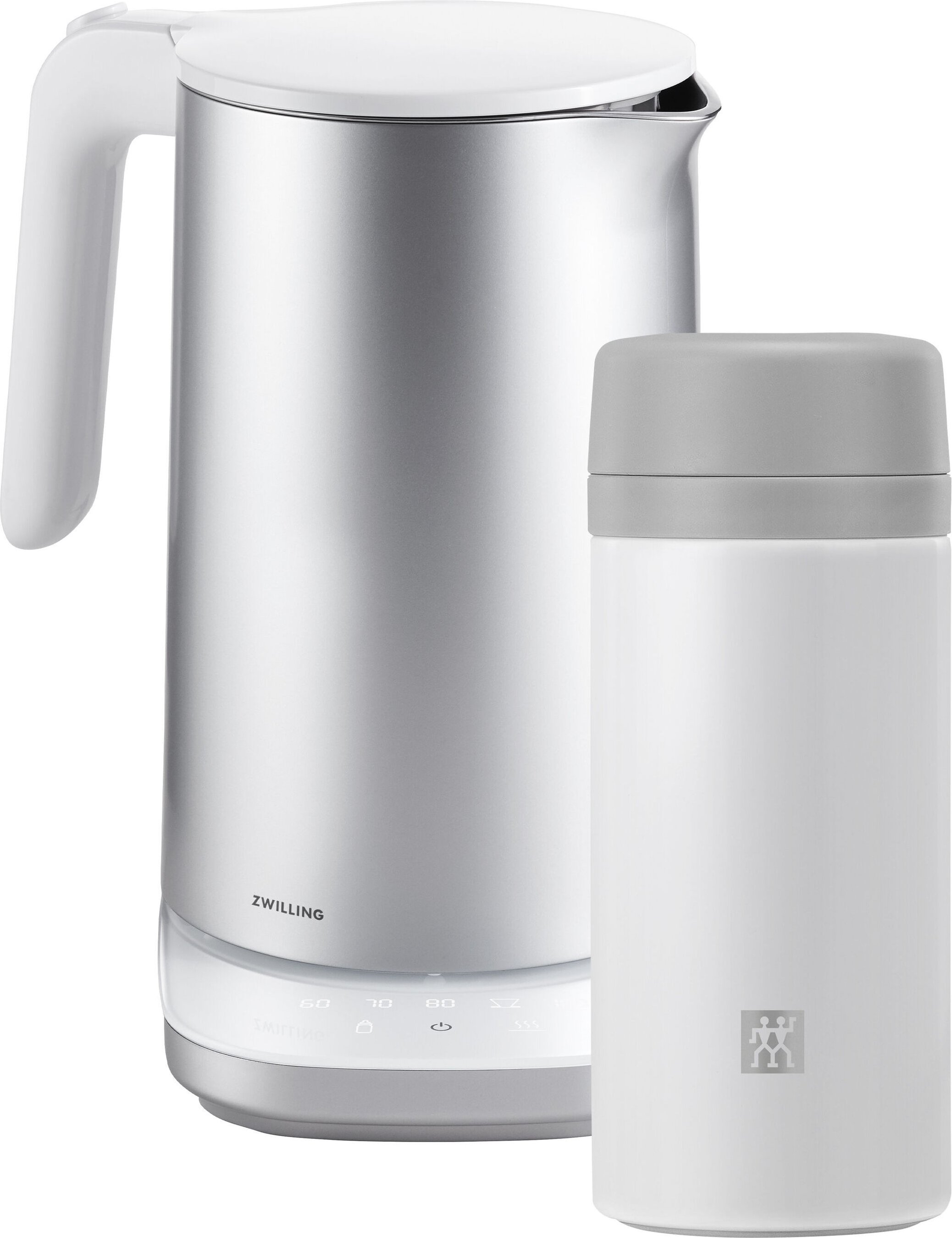 ZWILLING ENFINIGY Wasserkocher Pro & Thermoflasche Set, 2-tlg. / 420 ml/1,5 l, Silber/Weiß-grau