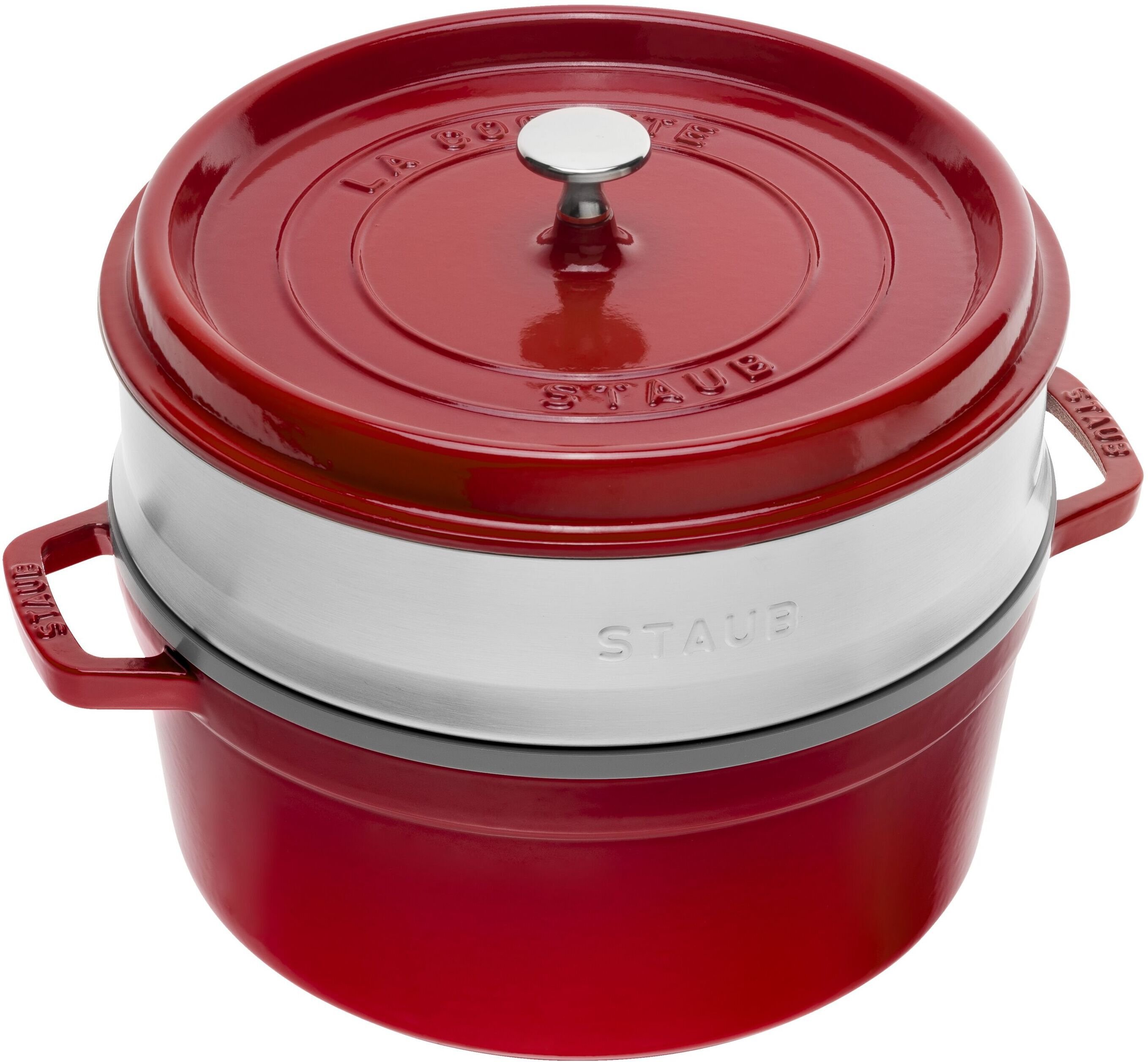 Staub La Cocotte Cocotte mit Dämpfeinsatz 26 cm, rund, Kirsch-Rot, Gusseisen
