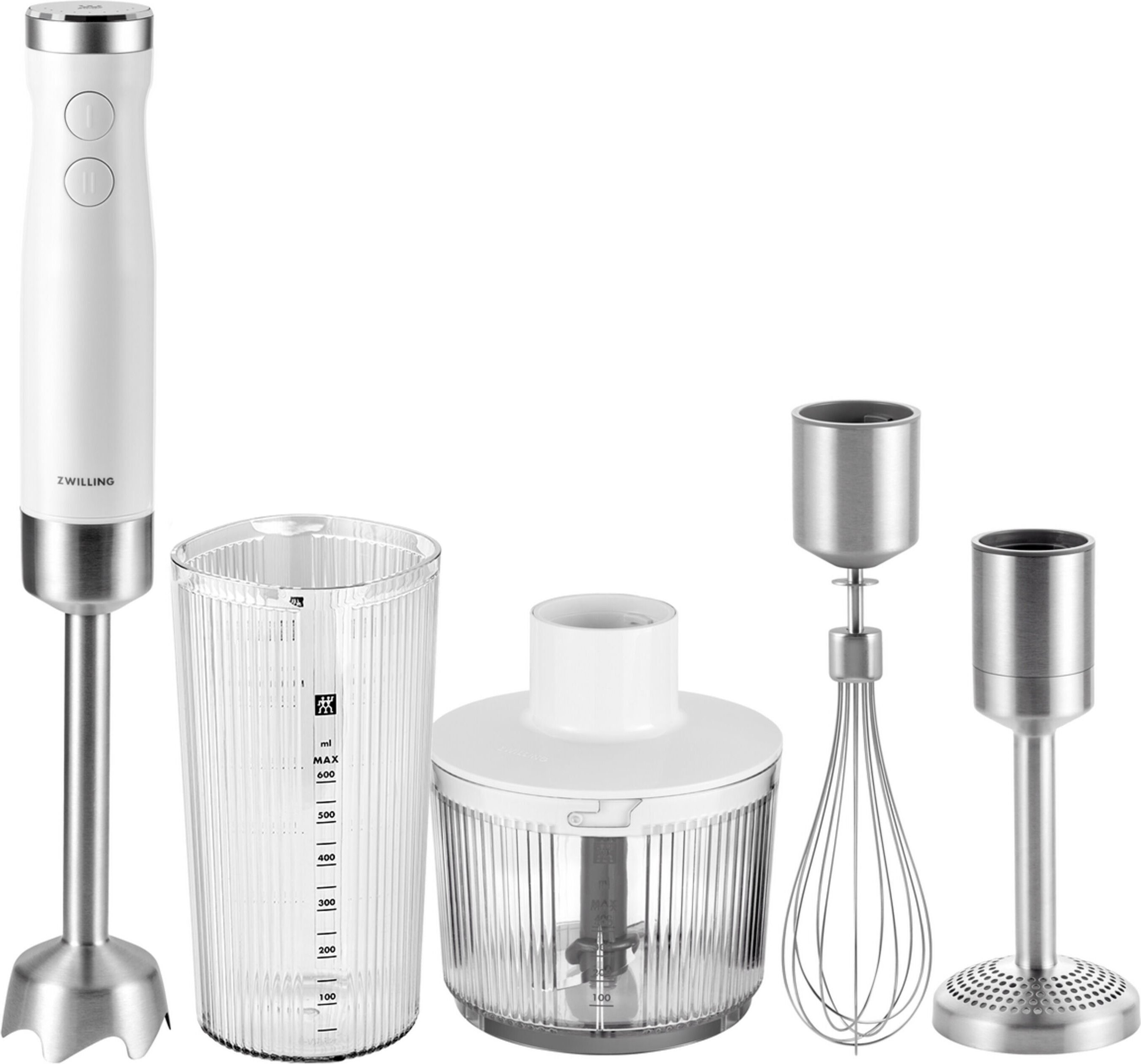 ZWILLING ENFINIGY Stabmixer & Zubehör Set, 4-tlg., Silber-Weiß, Edelstahl/Kunststoff