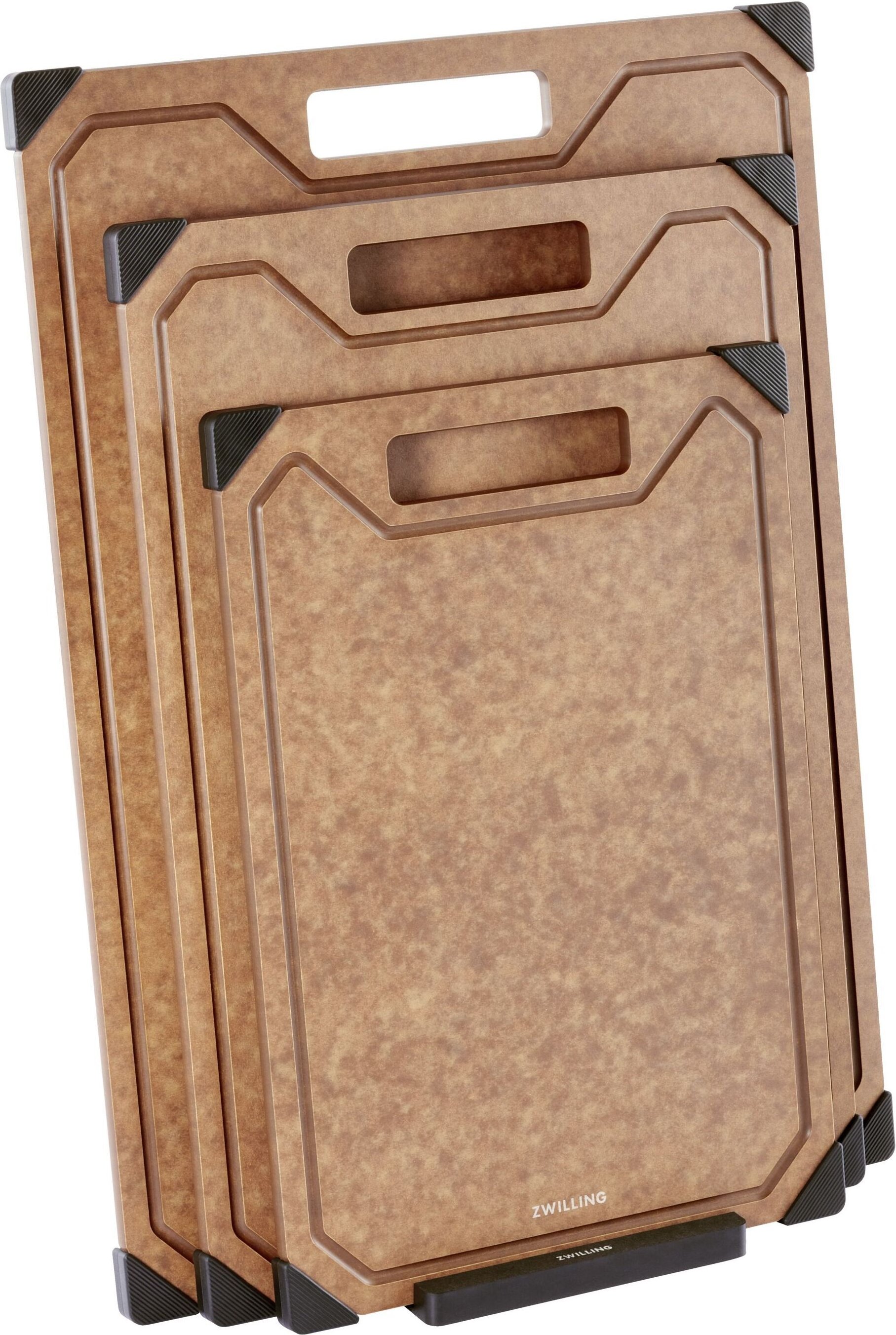 ZWILLING Schneidbrett-Set mit Halter, S/M/L, 4-tlg., Braun/Schwarz, Fiberholz