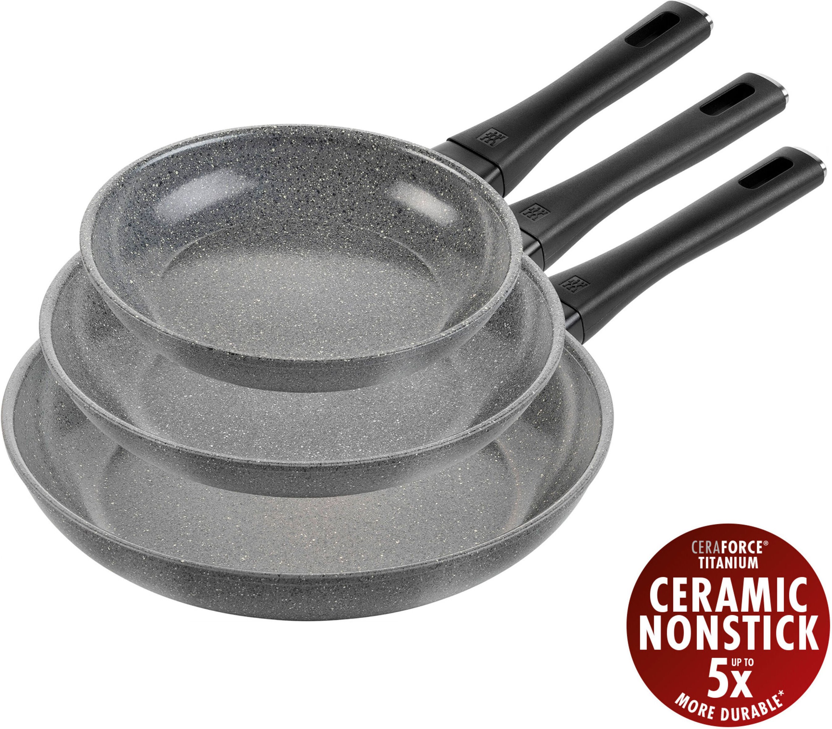 ZWILLING Terreno Plus Bratpfannenset, 3-tlg. / 20/24/28 cm, Grau, Aluminium/Antihaftbeschichtung