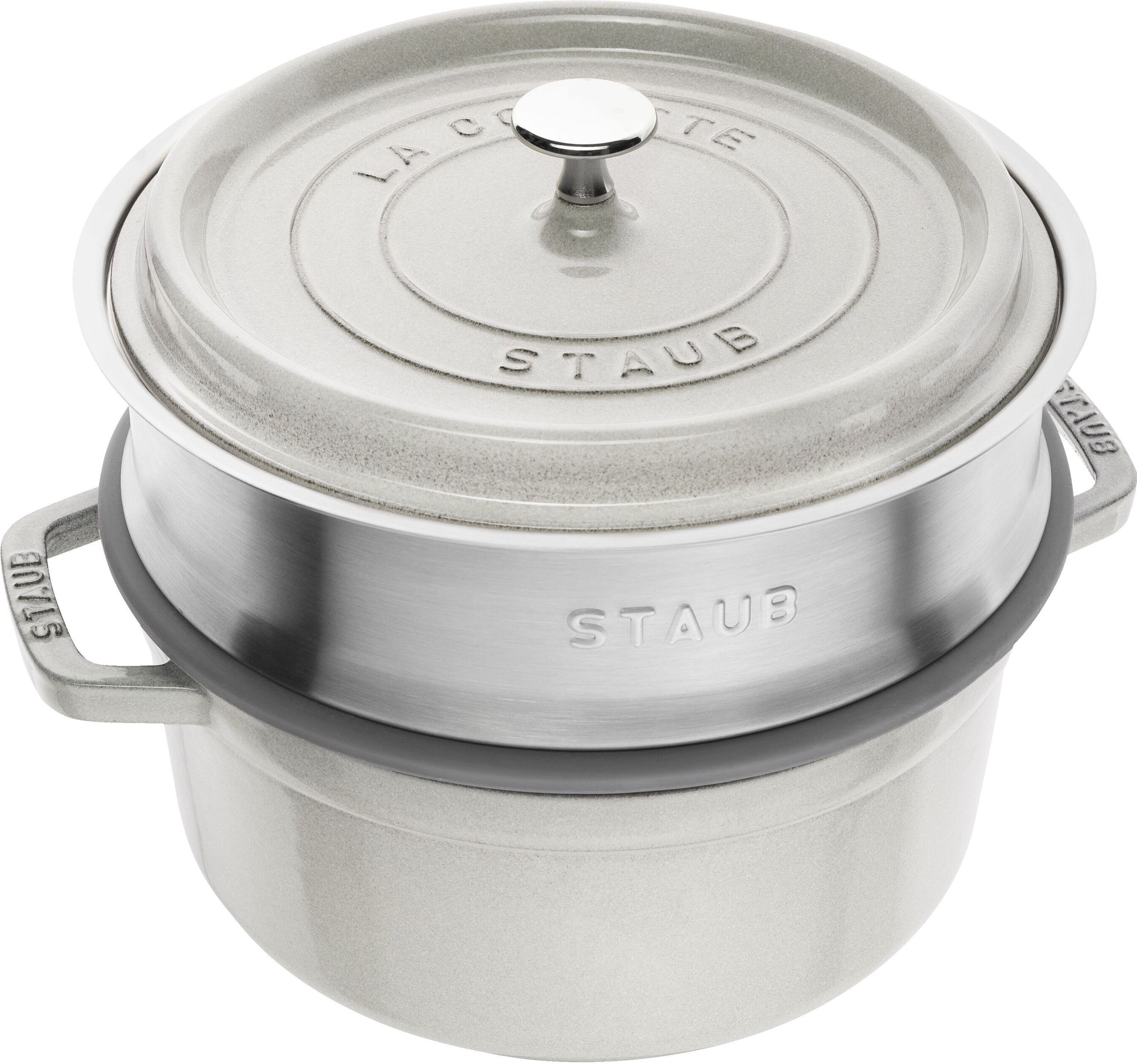 Staub La Cocotte Cocotte mit Dämpfeinsatz 24 cm, rund, Weisser Trüffel, Gusseisen