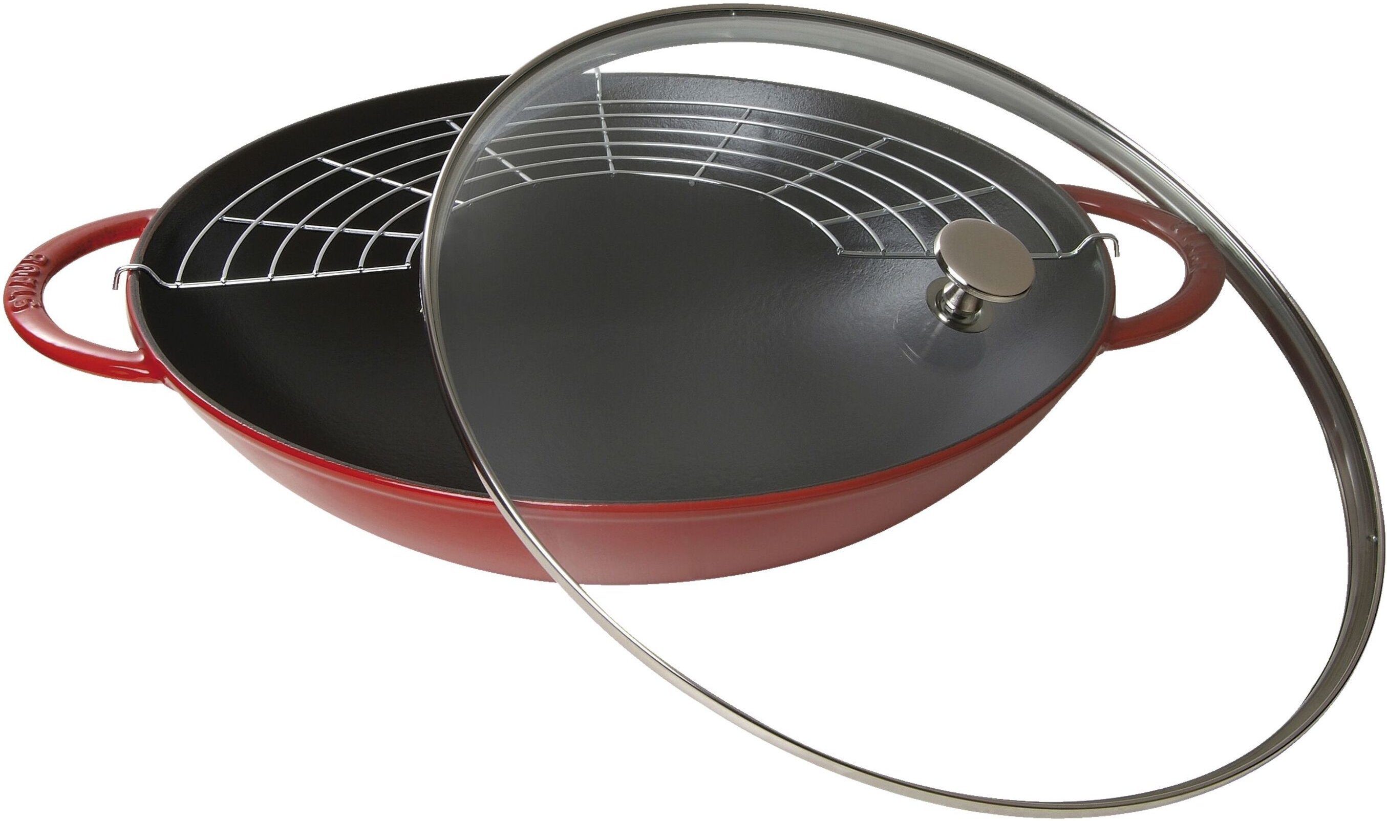 Staub Specialities Wok mit Glasdeckel 37 cm, rund, Kirsch-Rot, Gusseisen
