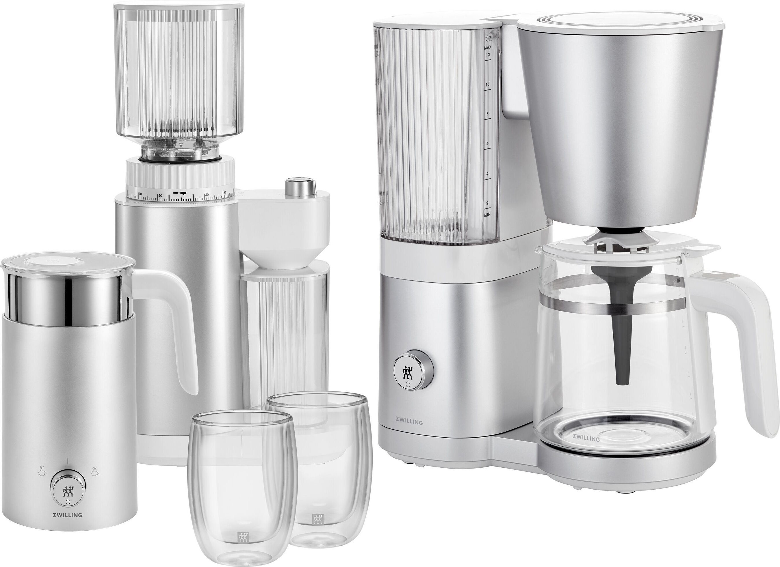 ZWILLING Kaffee Starterset, 5-tlg. / 1,5 l/400 ml/200 ml, Silber-Weiß, Kunststoff/Glas