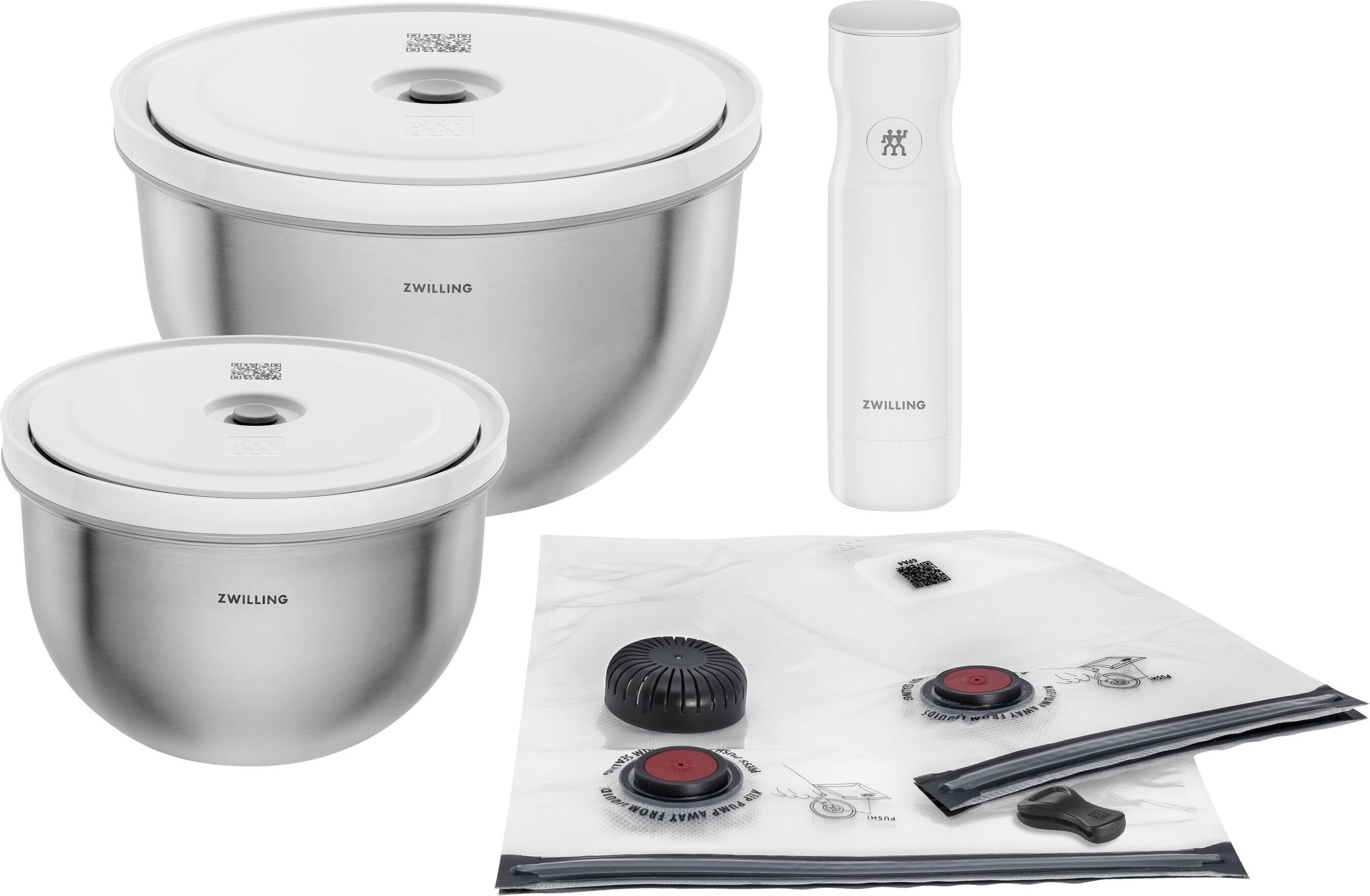 ZWILLING Fresh & Save BOWLS Vakuum Starter Set, Edelstahl / M/L, 9-tlg, Silber-Weiß