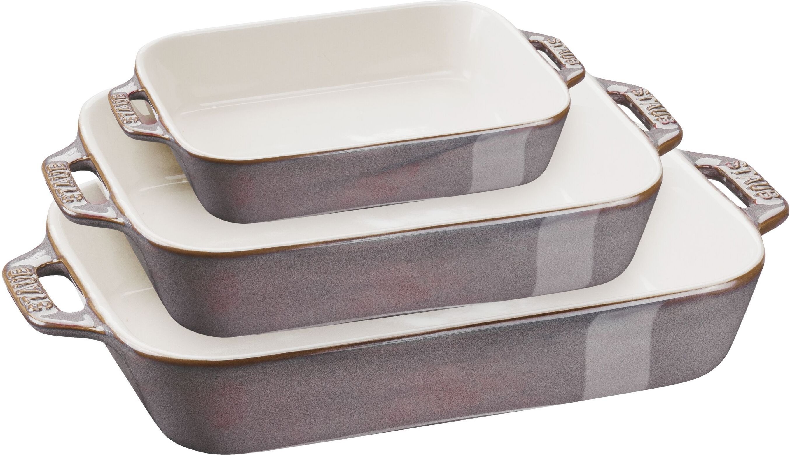 Staub Ceramique Ofenformenset 3-tlg, rechteckig, Antik-Grau, Keramik