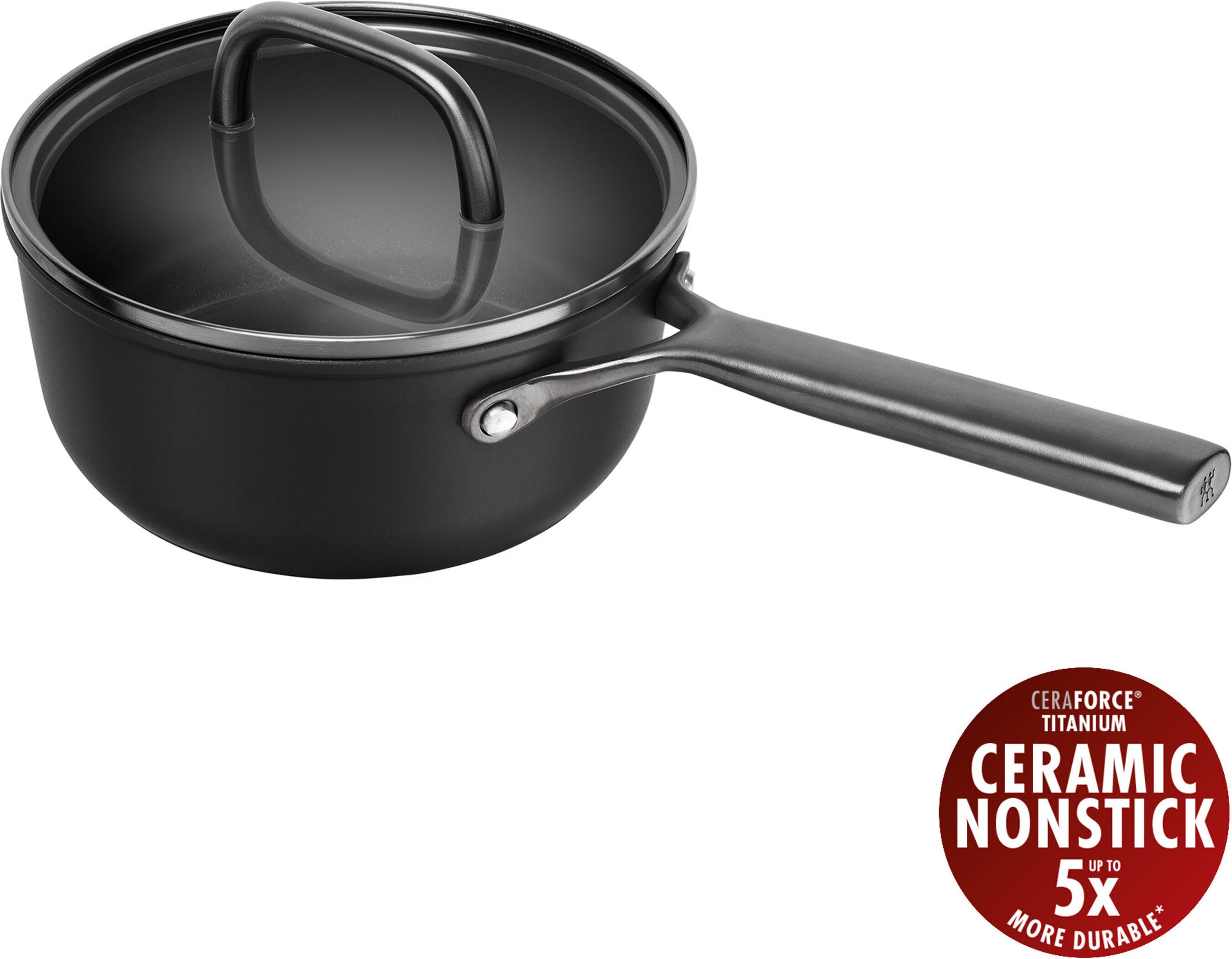 ZWILLING Milano Stieltopf mit Glasdeckel 18 cm, Aluminium, Schwarz