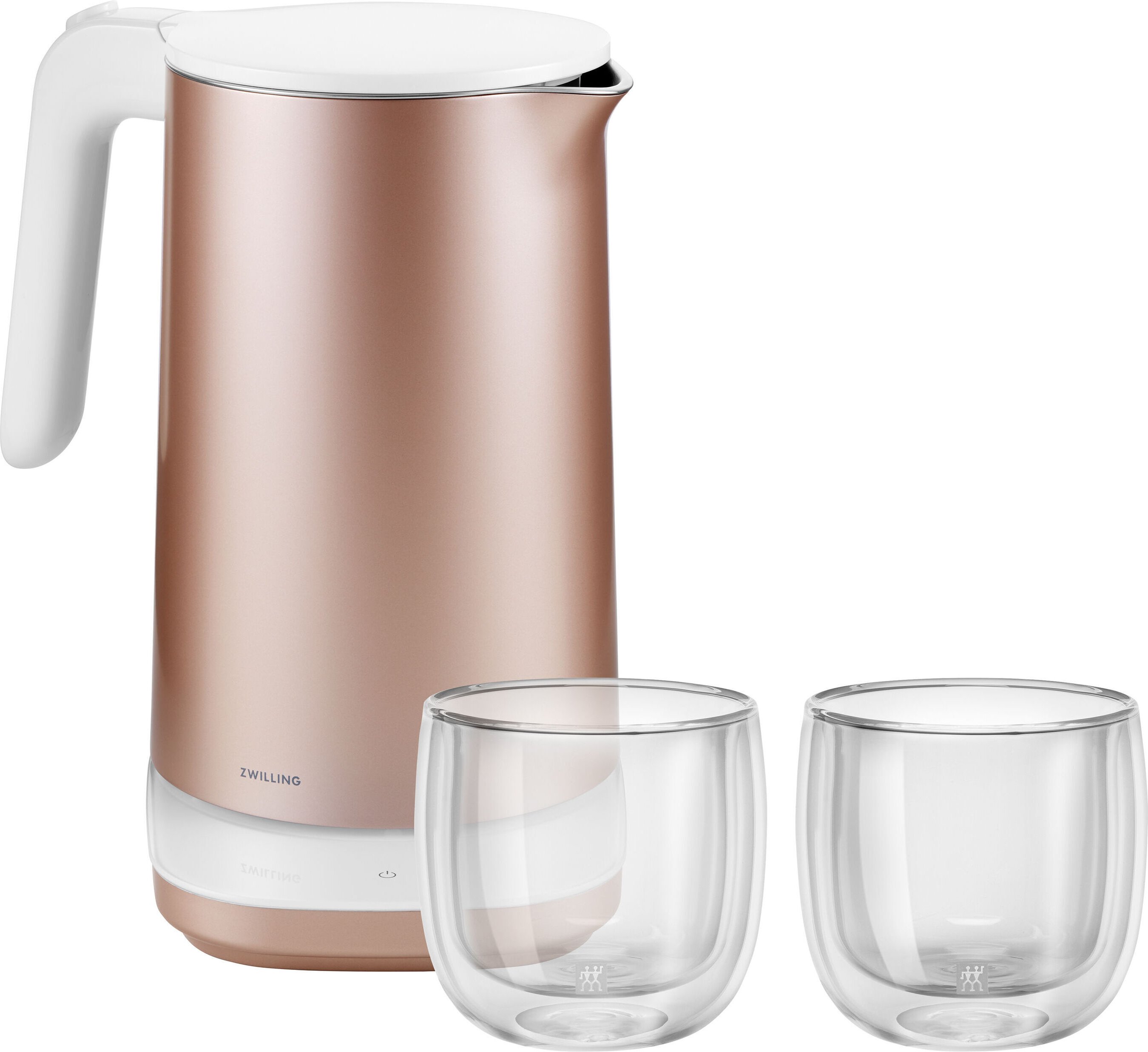 ZWILLING ENFINIGY Wasserkocher Pro & Teeglas Set, 3-tlg. / 240 ml/1,5 l, Rosa, Kunststoff/Glas